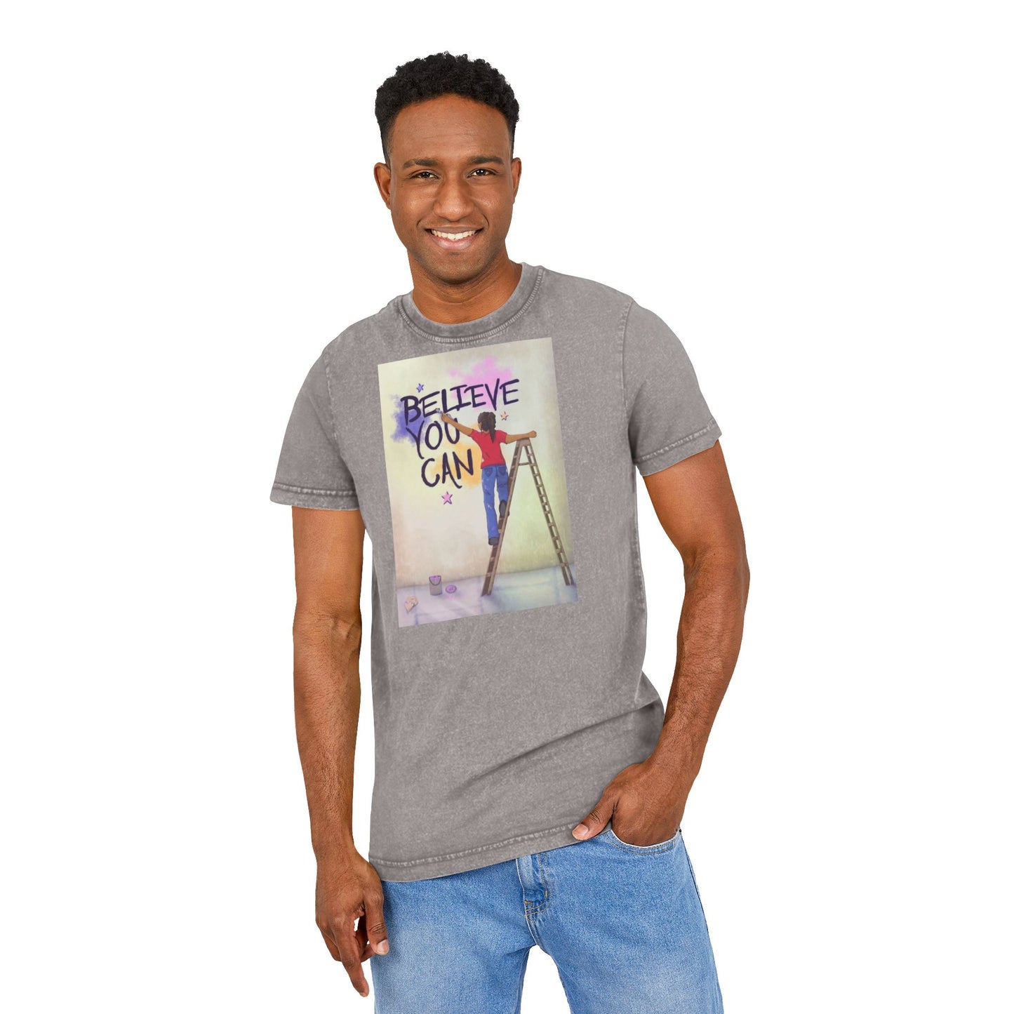 🧘‍♀️ Wear Your Peace. Believe You Can Acid Washed Tee - Motivational Shirt, Vintage Style T-Shirt, Casual Wear, Gift for Friends, Inspirational Apparel