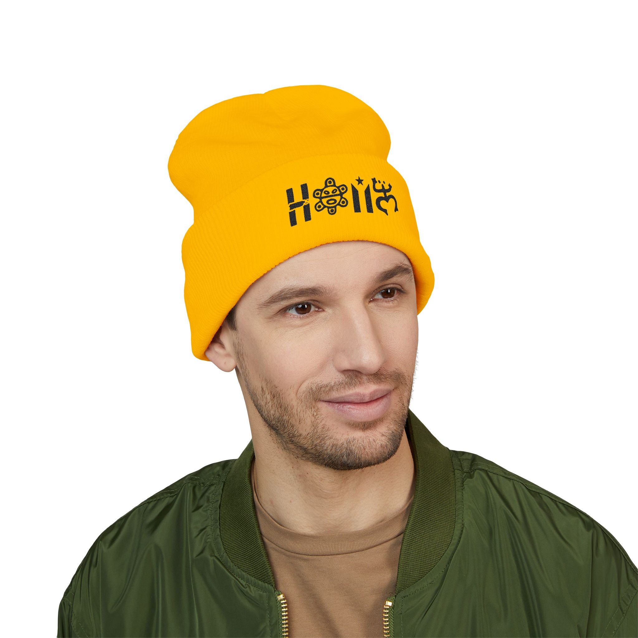 Embroidered 'Holi' Symbol Knit Hat Puerto Rico Beanie Hat – Boricua Pride Cuffed Winter Hat