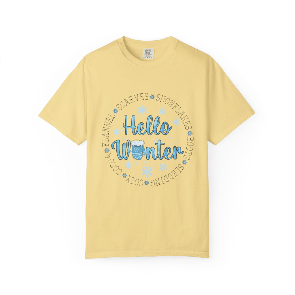Hello Winter T‑Shirt  Cozy Snowflake Holiday Tee Christmas T-Shirts and Sweatshirts Collection