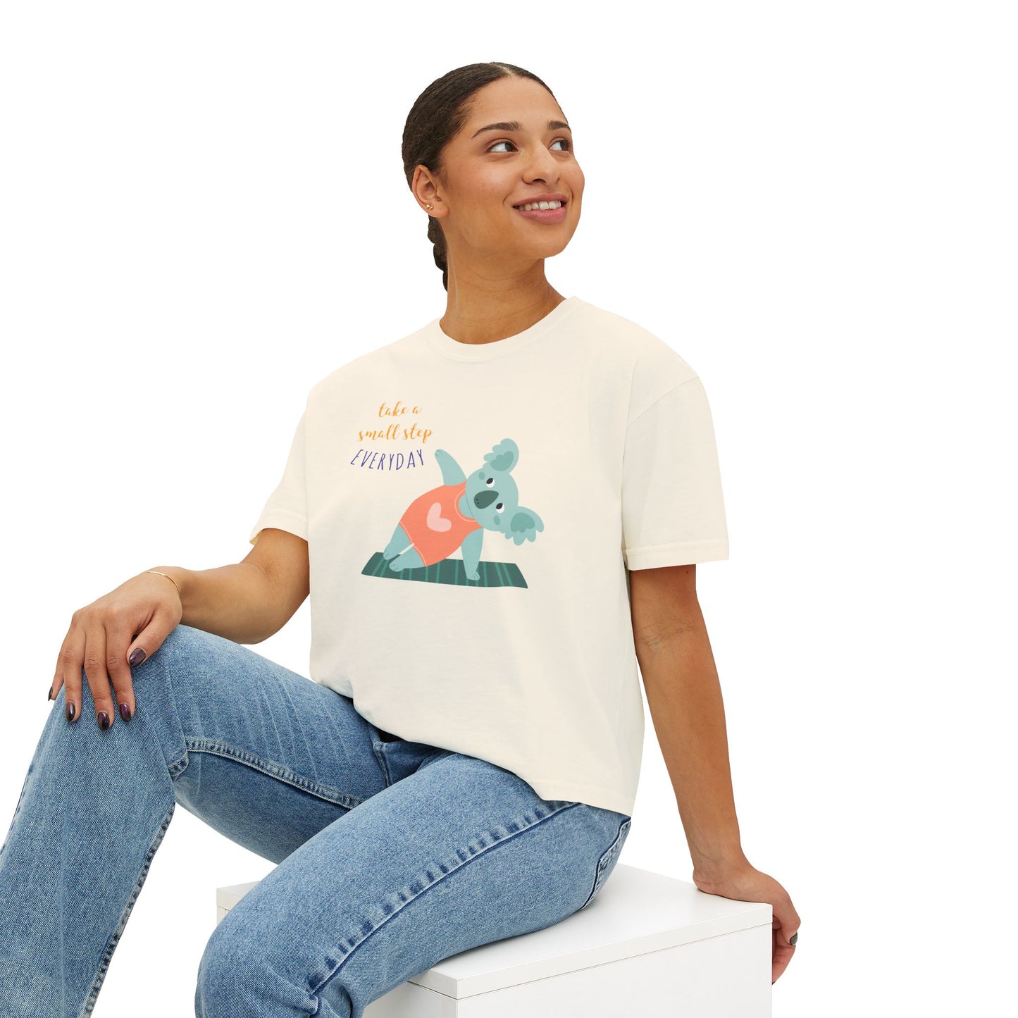 🧘‍♀️ Wear Your Peace. Motivational Women's Boxy Tee - Cute Koala Design, Relaxed Fit for Everyday Wear, Gift for Animal Lovers, Self-Care Message Premium Top