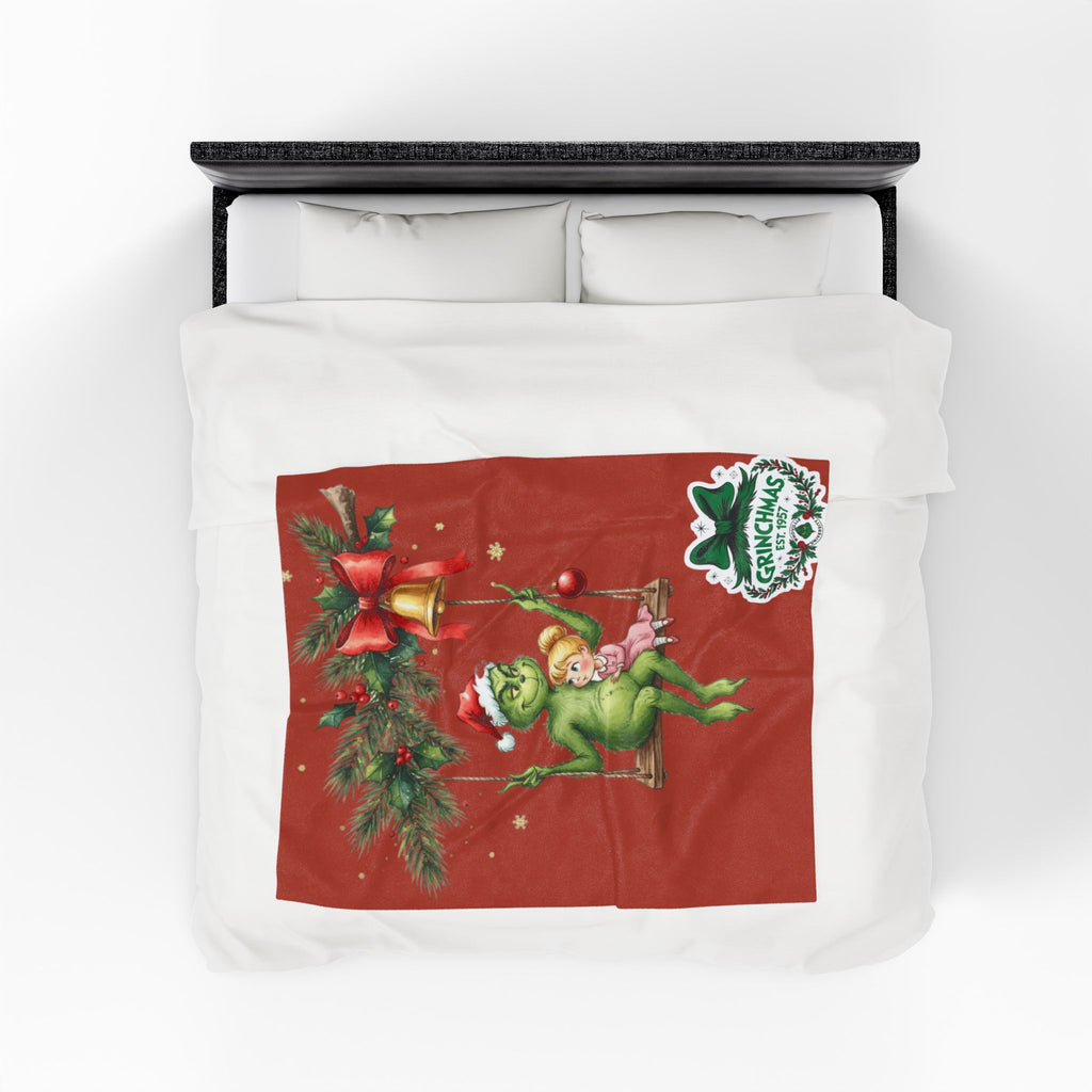 “Winter Wonderland Cartoon Fleece Blanket Grinchmas Velveteen Plush Blanket Holiday Grinch & Cindy Lou Cozy Throw
