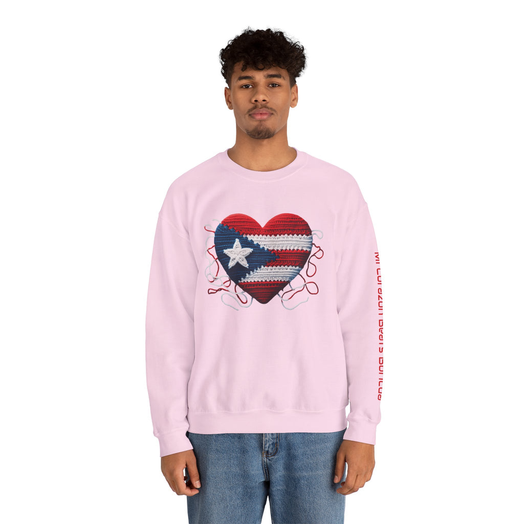 Puerto Rico Heart Crewneck Sweatshirt  Puerto Rican Flag Heart Knit Design