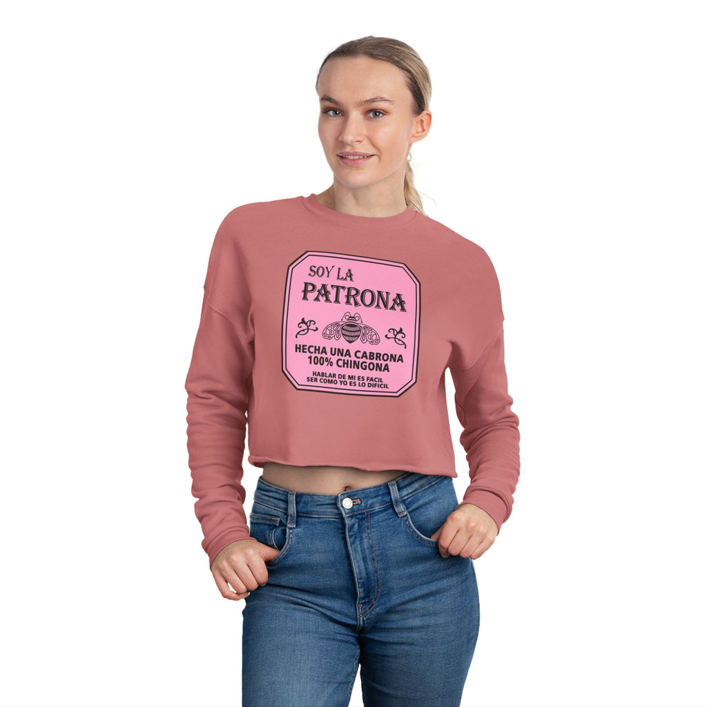 Cropped Sweatshirt “Soy La Patrona” Pink Graphic Amor Familiar Minimalista