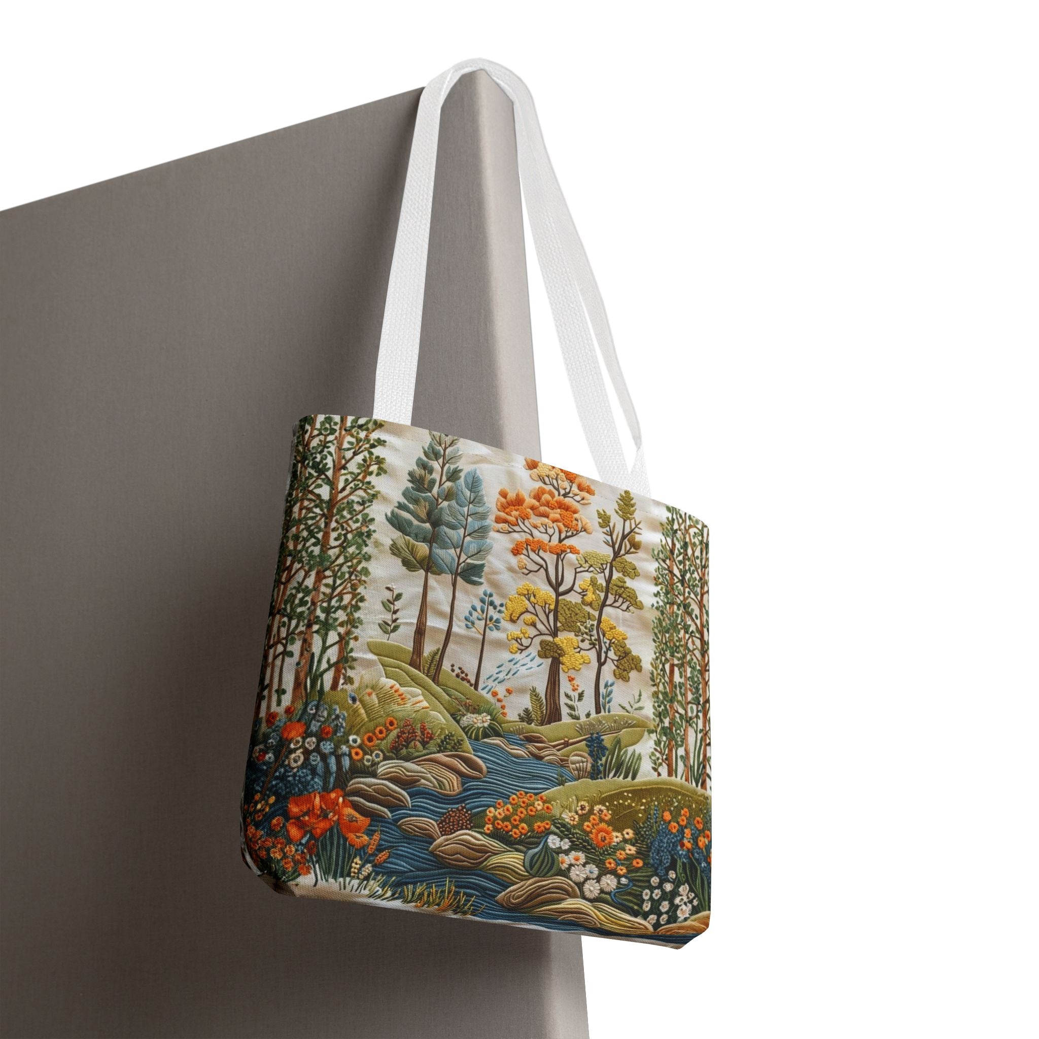 Scenic Meadow Tote Crochet-Decorated Tote Bags