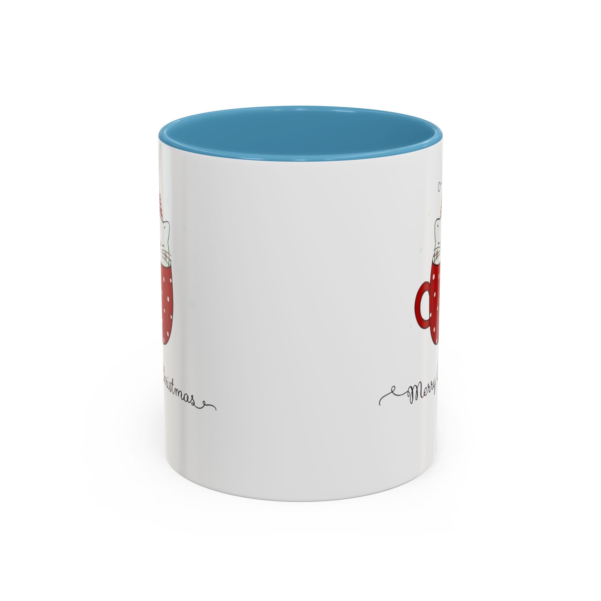 Christmas Cat Accent Mug "Merry Christmas" Polka Dot Holiday Coffee Cup Christmas Mugs Collection!