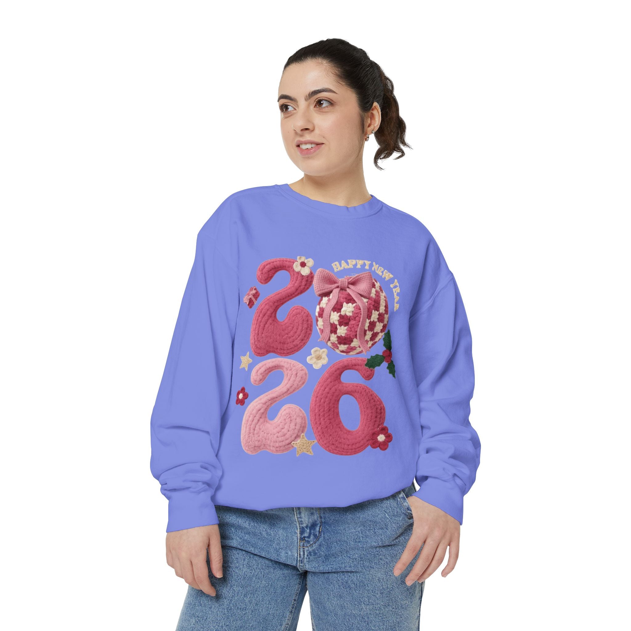 Happy New Year 2026 Sweater  Pink Festive Graphic Sweatshirt