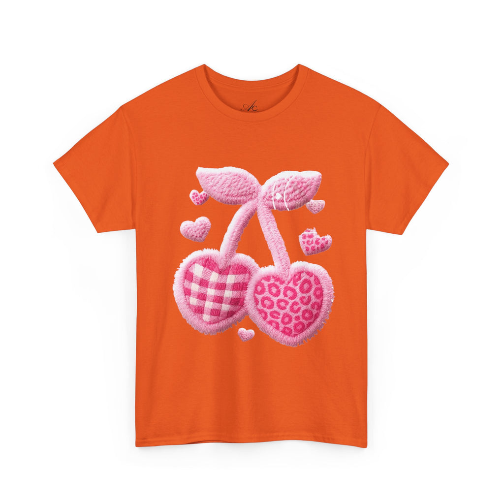 Pink Heart Cherries Tee  LOVE Graphic Valentine T-Shirt
