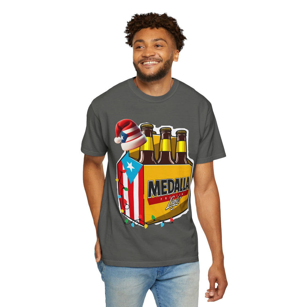 Medalla Light Beer T-Shirt  Navidad Boricua Holiday Tee Puerto Rico’s Navidades