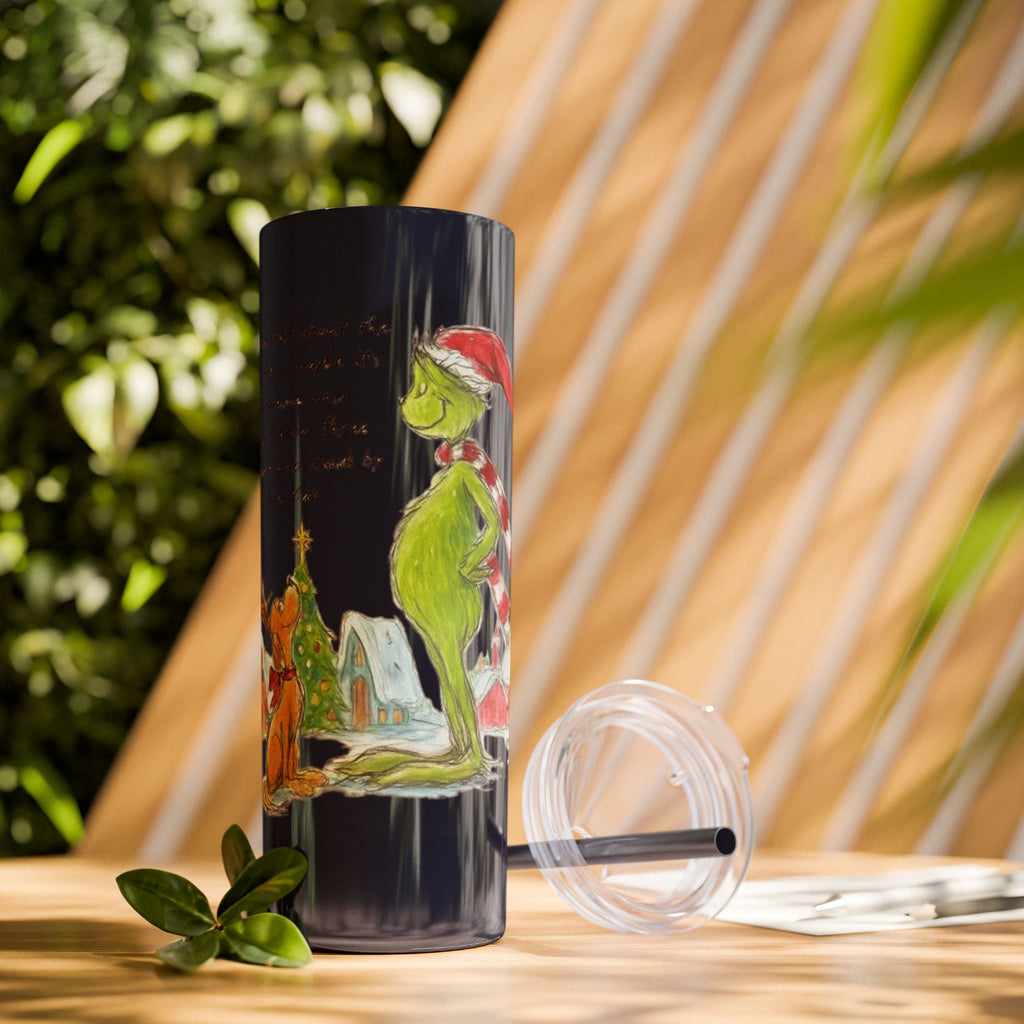 Grinch Christmas Skinny Tumbler with Straw — Dr. Seuss Holiday Quote Design, 20oz Christmas Mugs Collection