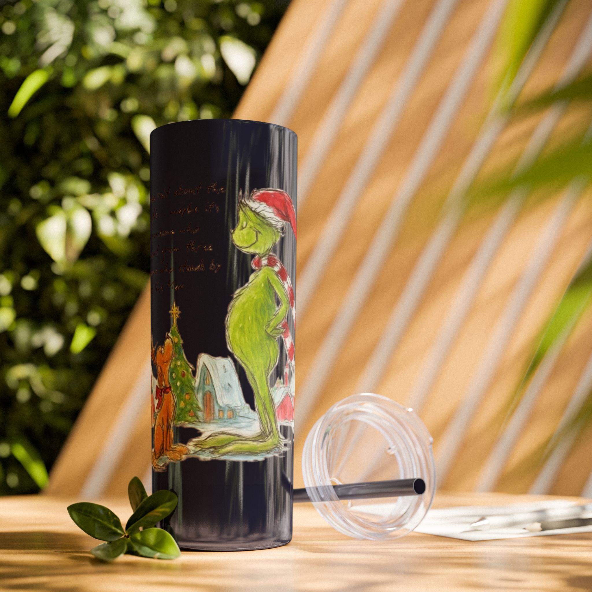 Grinch Christmas Skinny Tumbler with Straw — Dr. Seuss Holiday Quote Design, 20oz Christmas Mugs Collection