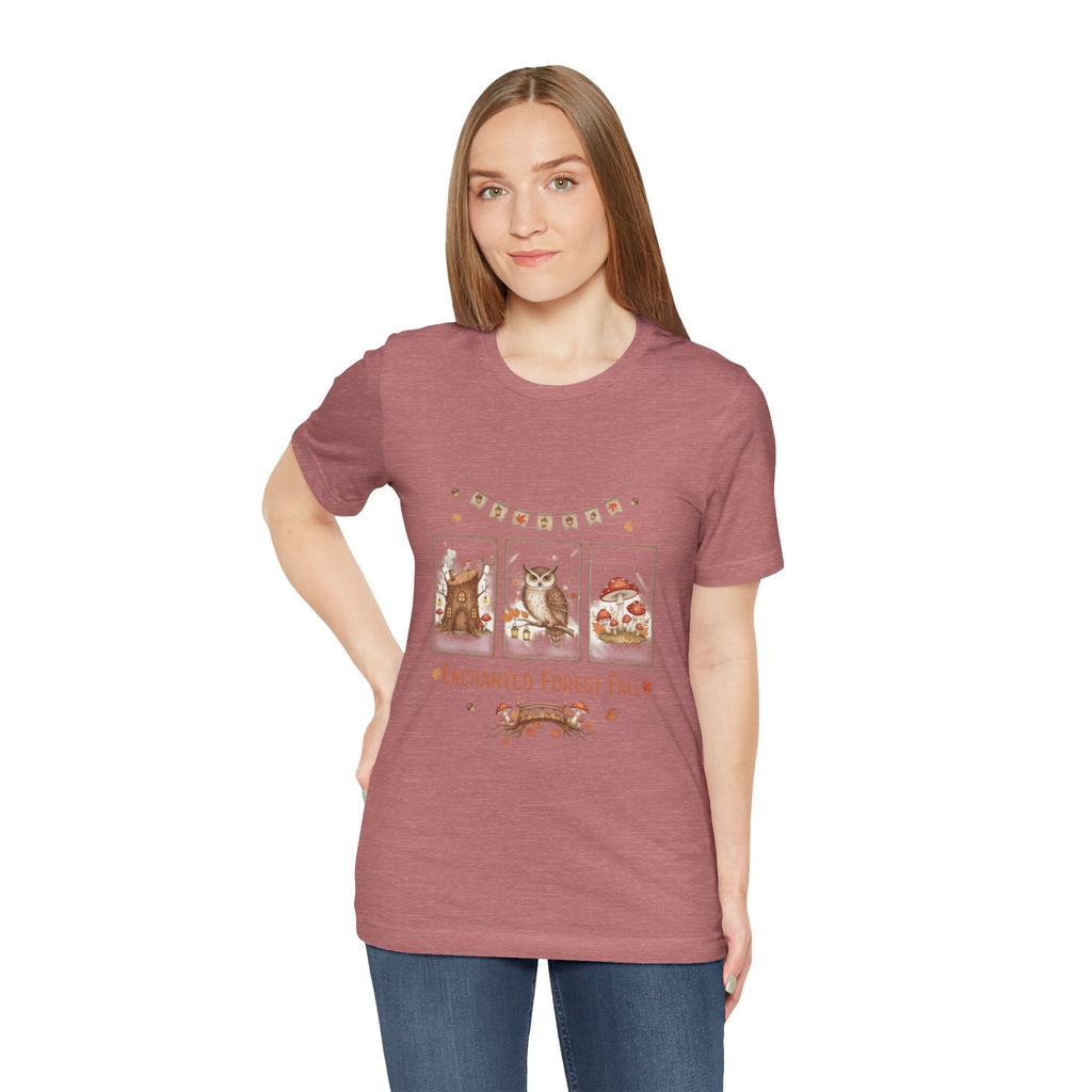 Enchanted Forest Fall Tee, Cute Owl Shirt, Autumn Graphic Tee, Nature Lover Gift, Cozy Fall Apparel, Wildlife T-Shirt, Unisex Fall Top