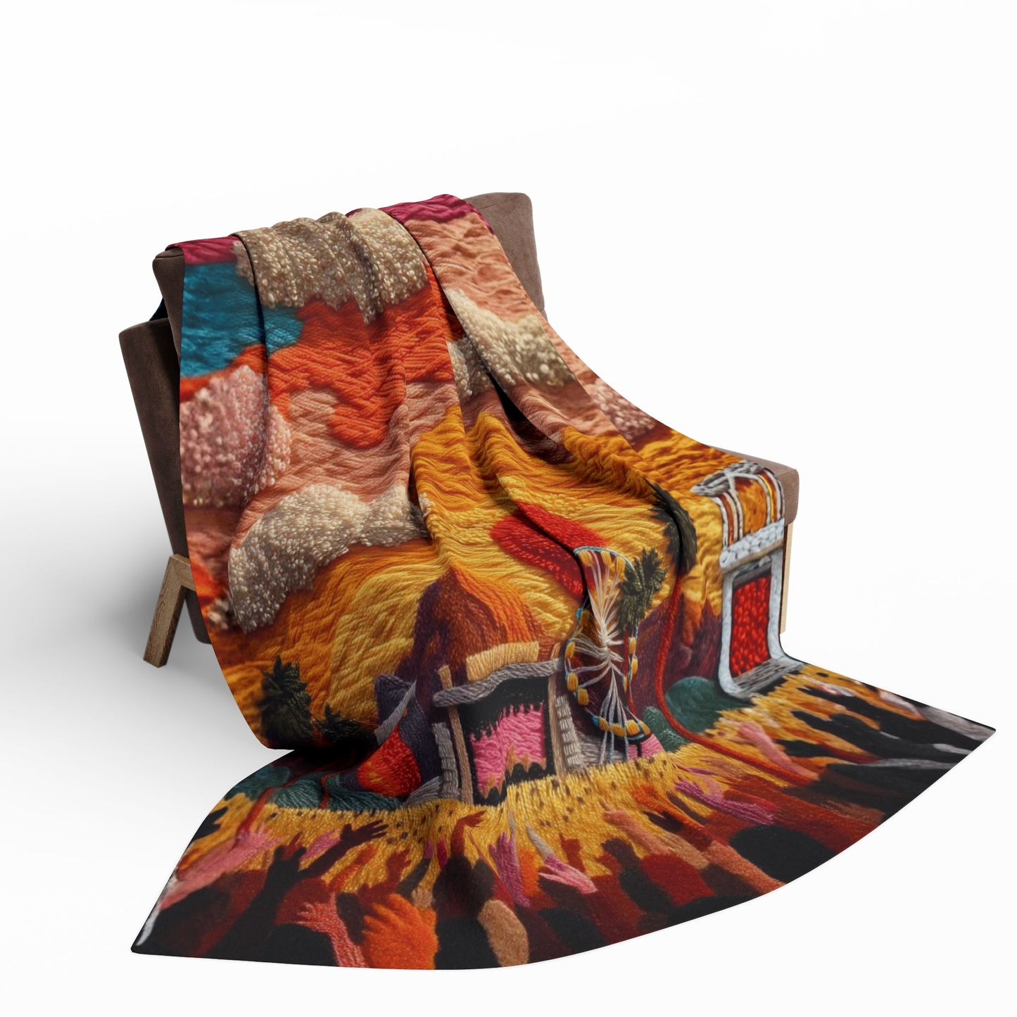 Festival Scene Fleece Blanket — Colorful Sunset Carnival Throw