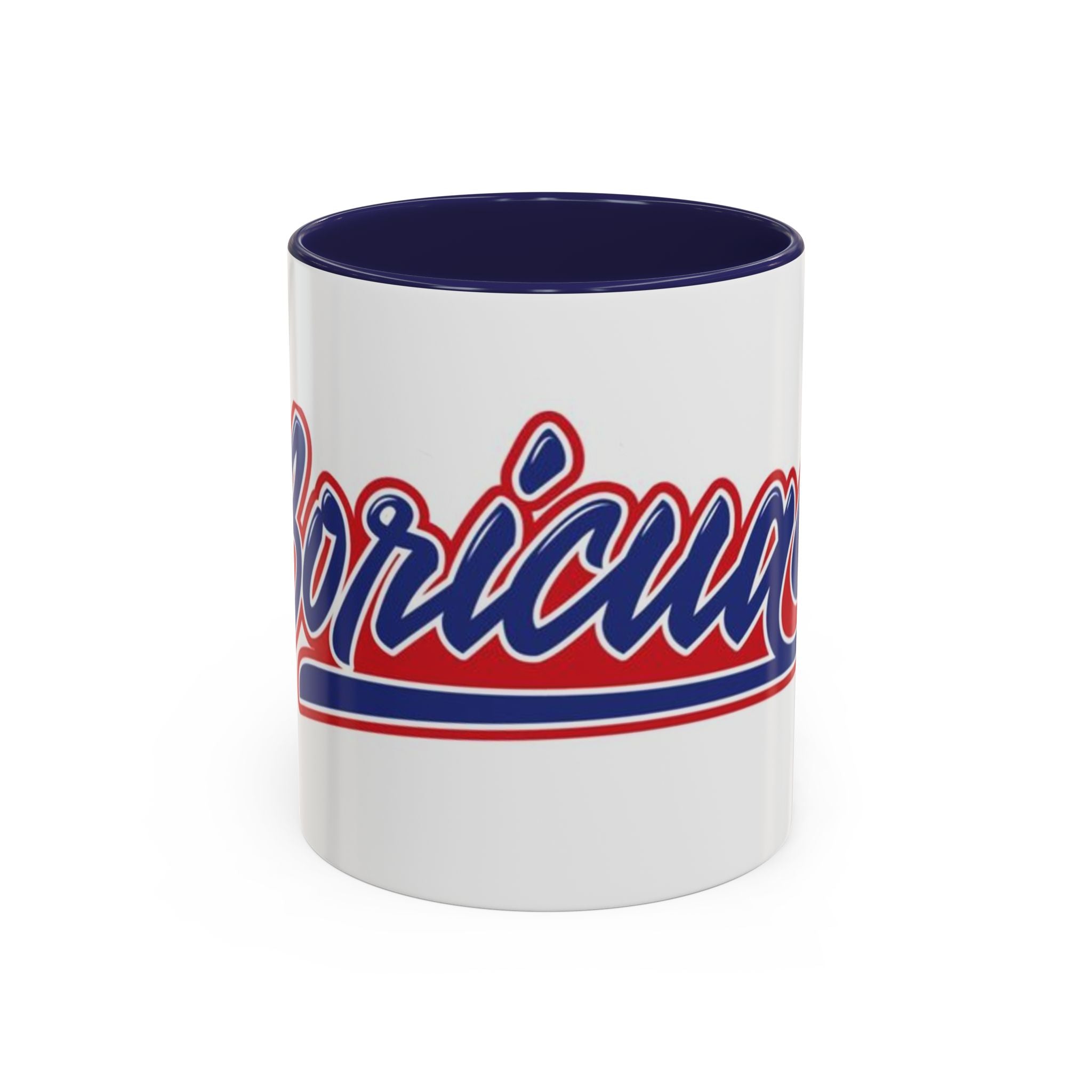 Puerto Rico Script Accent Coffee Mug — Retro Red & Blue 'Boricua' Design (11/15oz)
