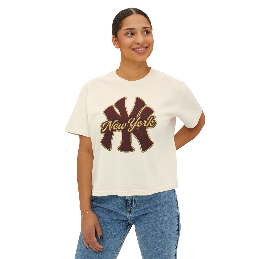 New York Script Logo Women's Boxy Tee – Vintage City Graphic T-Shirt