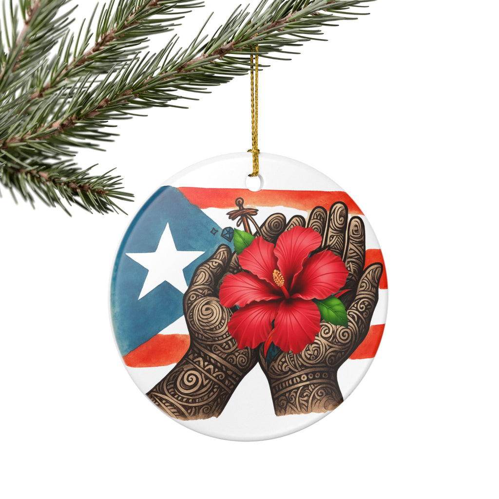 Puerto Rican Hibiscus & Coquí Hands (Round Decorative Hanging)