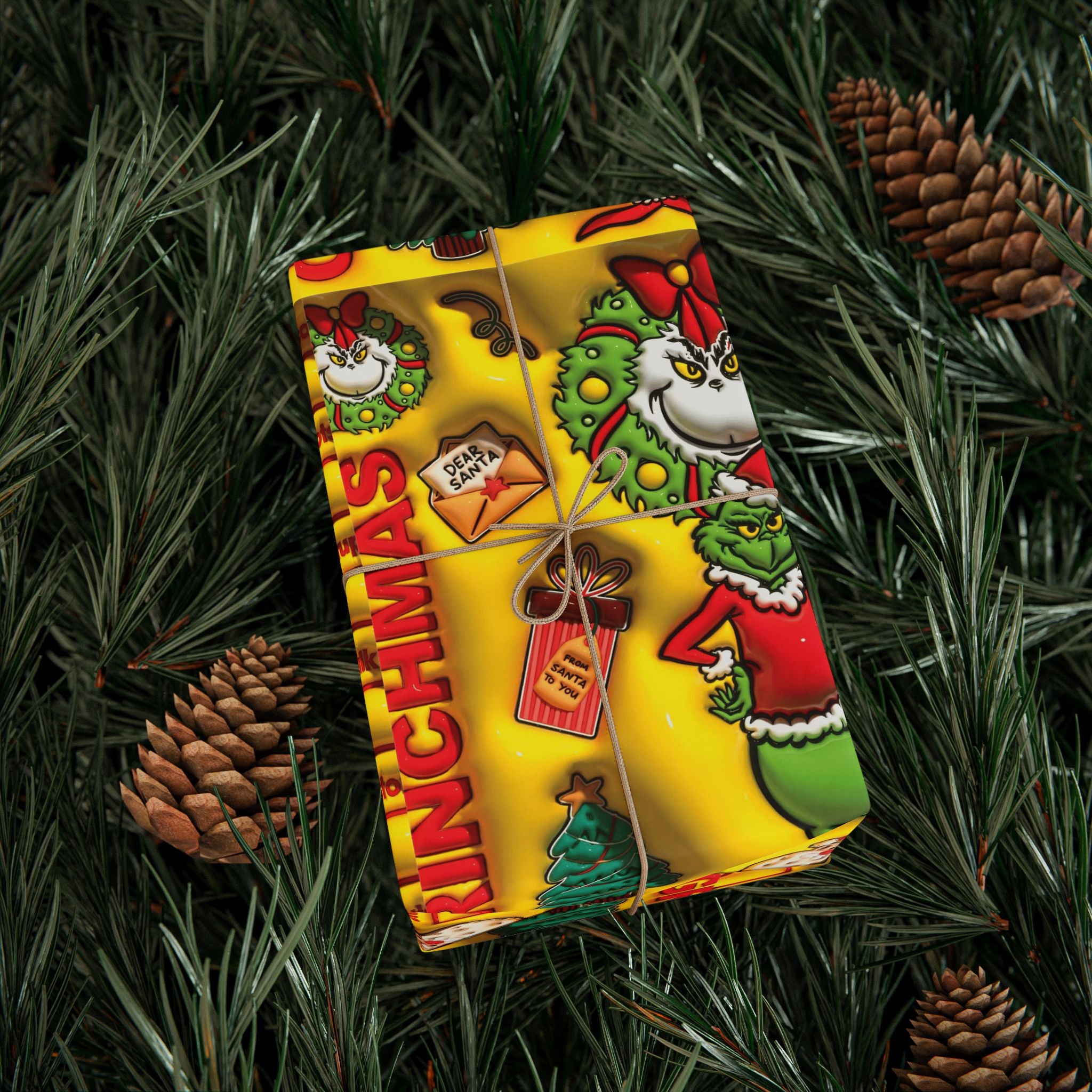 Christmas Wrapping Paper Roll – Retro Santa & Tree Holiday Gift Wrap Festive Wrapping Paper