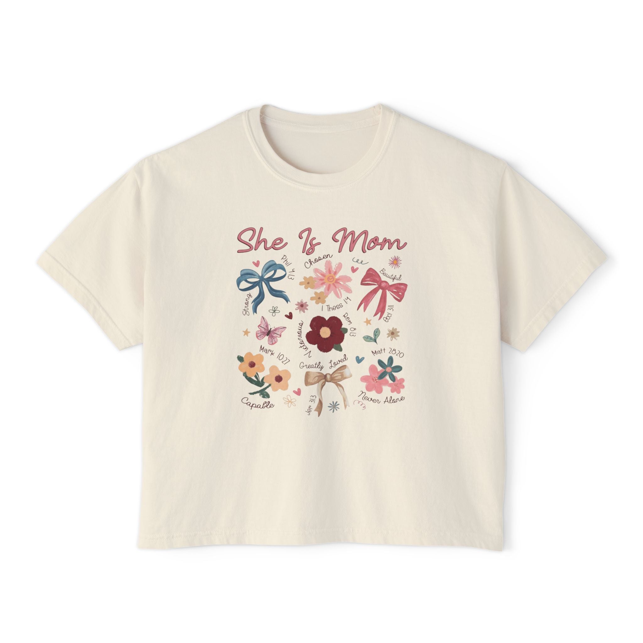 She Is Mom Floral Boxy Tee  Cute Mother’s Day Floral Graphic Shirt