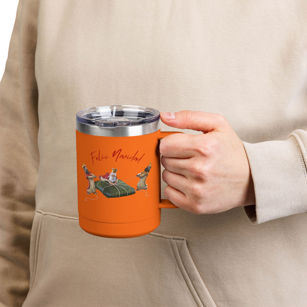 3 KINGS Holiday Travel Tumbler — 'Feliz Navidad' Dachshund Santa Design Coffee Cup for Fun Celebrations