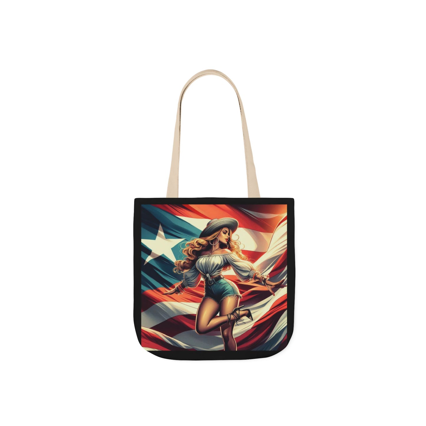 Puerto Rican Flag Handbag Canvas Tote Bag, 5-Color Straps