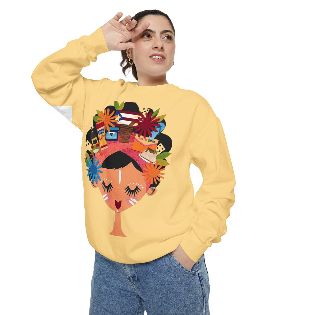 Floral Fiesta Sweatshirt — Colorful Tropical Woman Graphic Puerto Rico Navidades