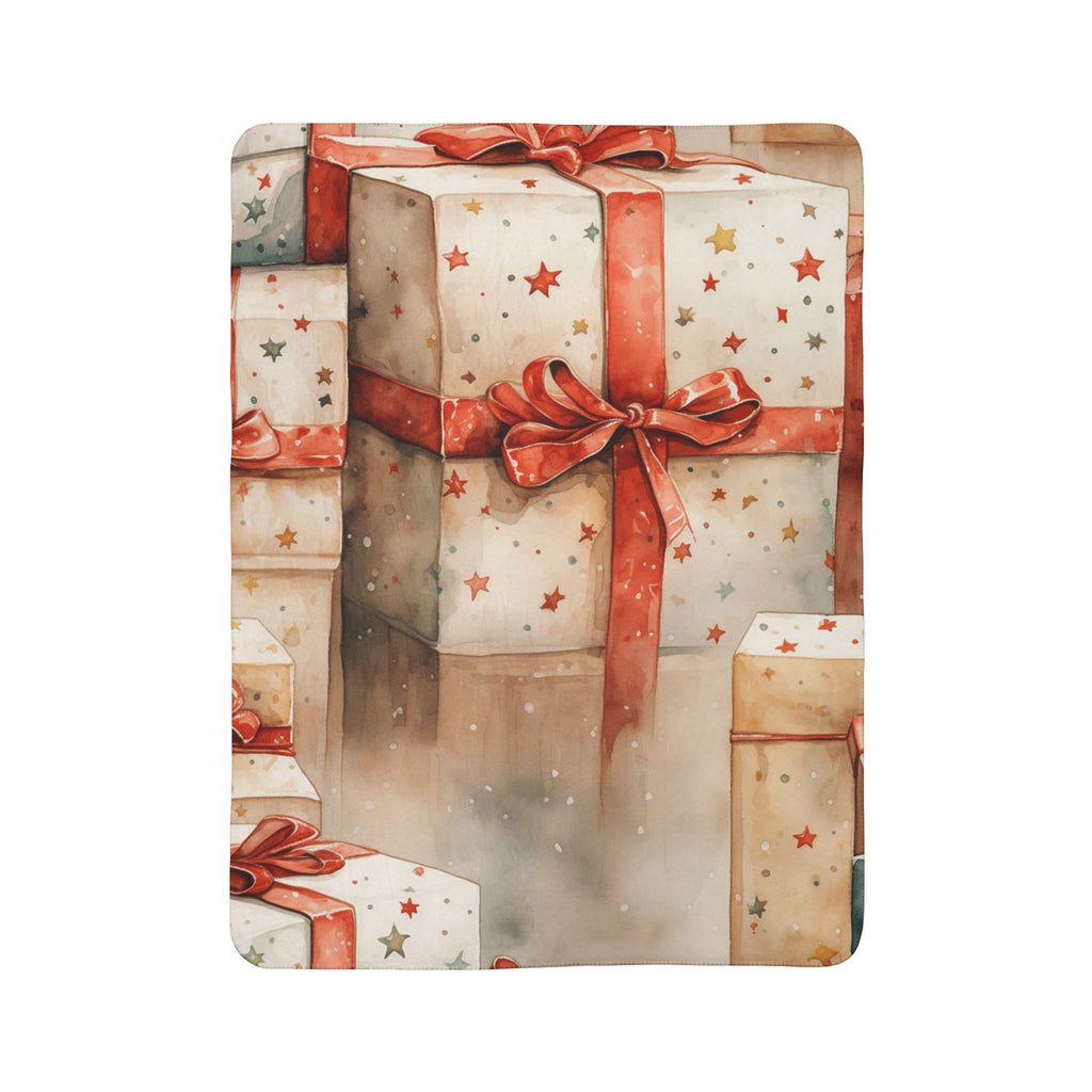 Holiday Gift Stack Fleece Sherpa Blanket — Cozy Christmas Presents Throw