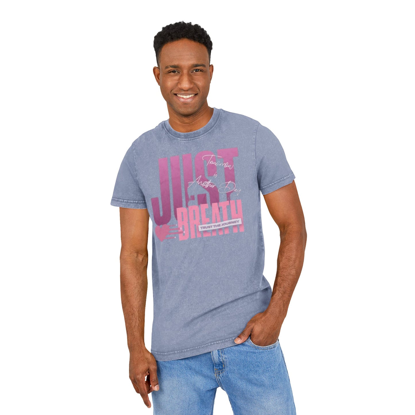 Just Breathe Acid-Wash Tee  Relaxed Pink Graphic T-Shirt