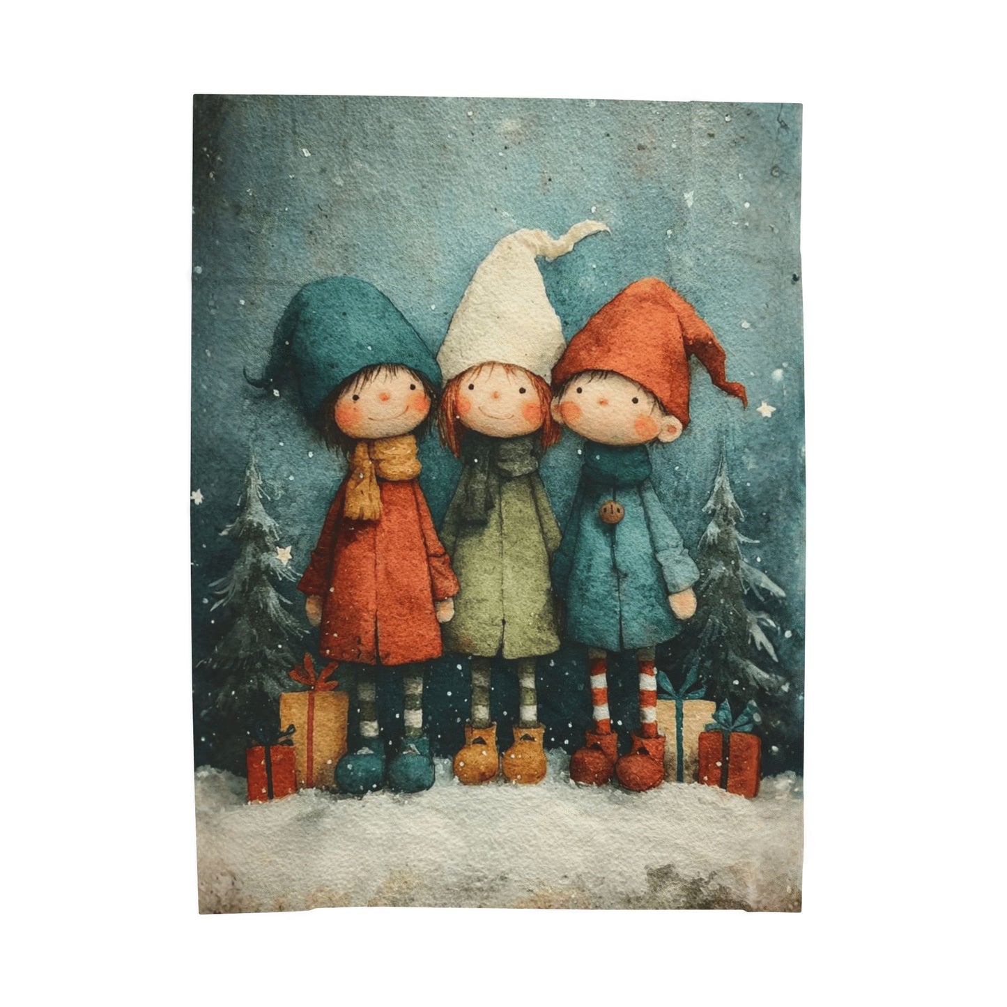 Christmas Elf Trio Velveteen Plush Blanket – Cozy Holiday Kids Throw