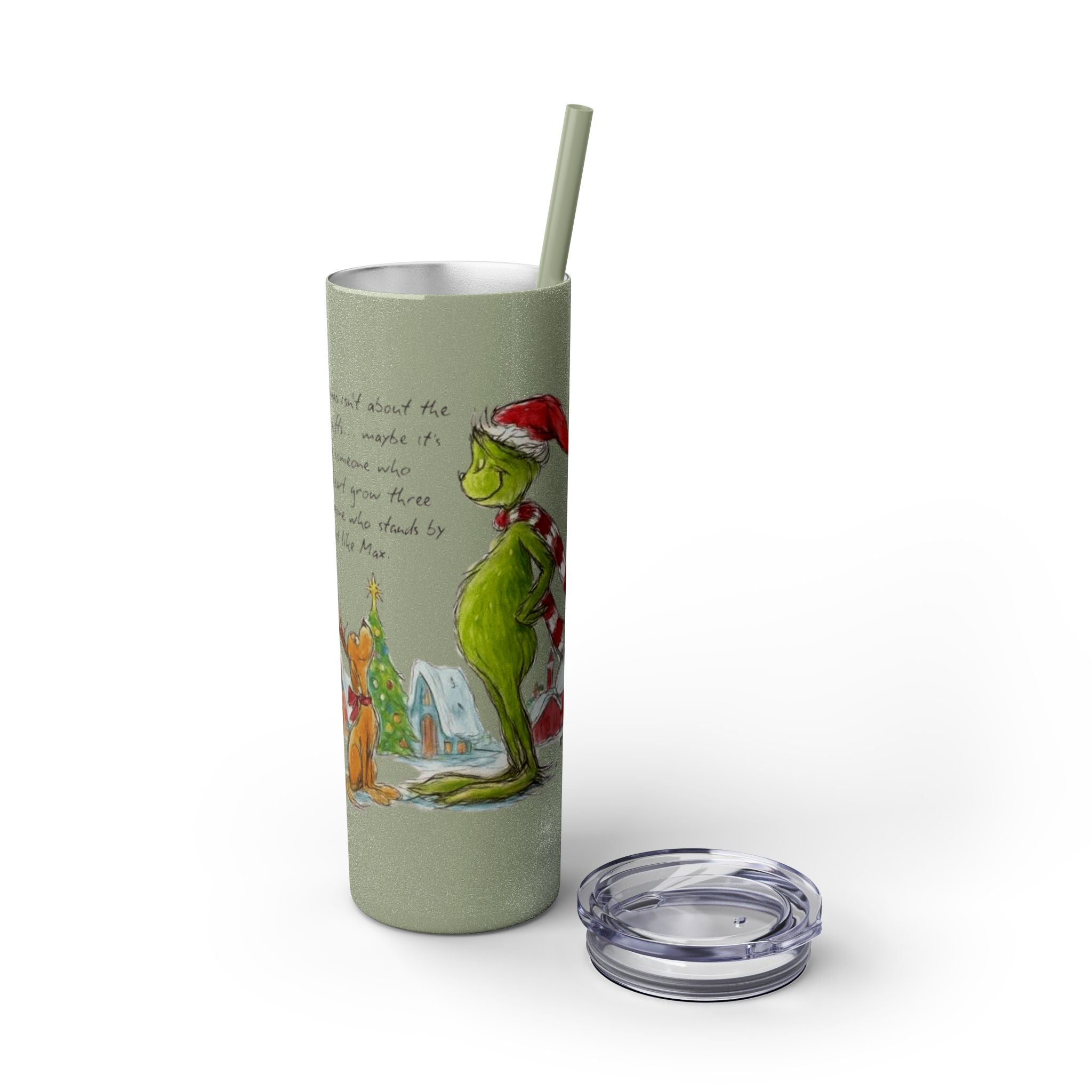Grinch Christmas Skinny Tumbler with Straw — Dr. Seuss Holiday Quote Design, 20oz Christmas Mugs Collection