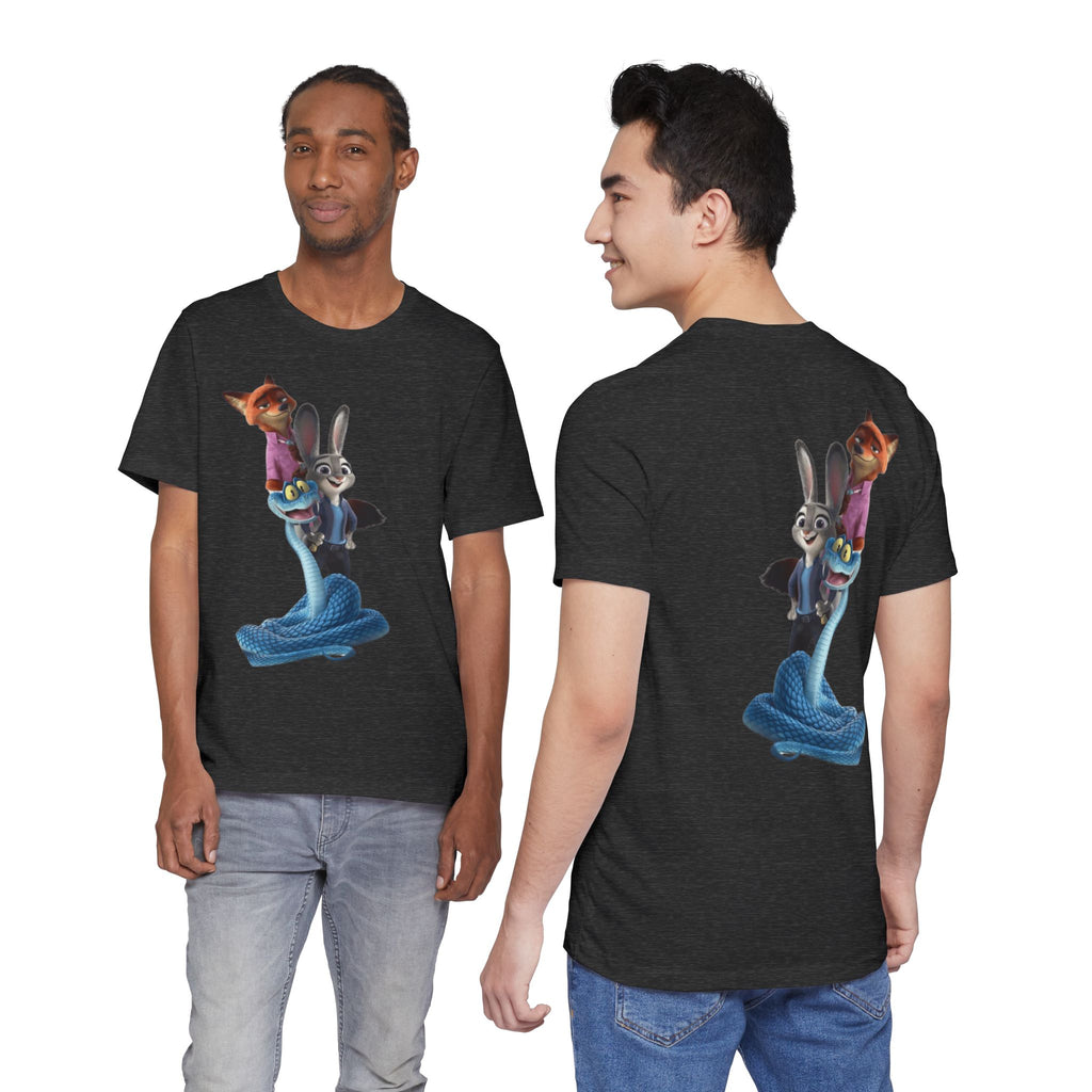 Animated Character Tee — Cute Fox & Bunny Stack Graphic T-Shirt  cartoon-style Christmas artwork