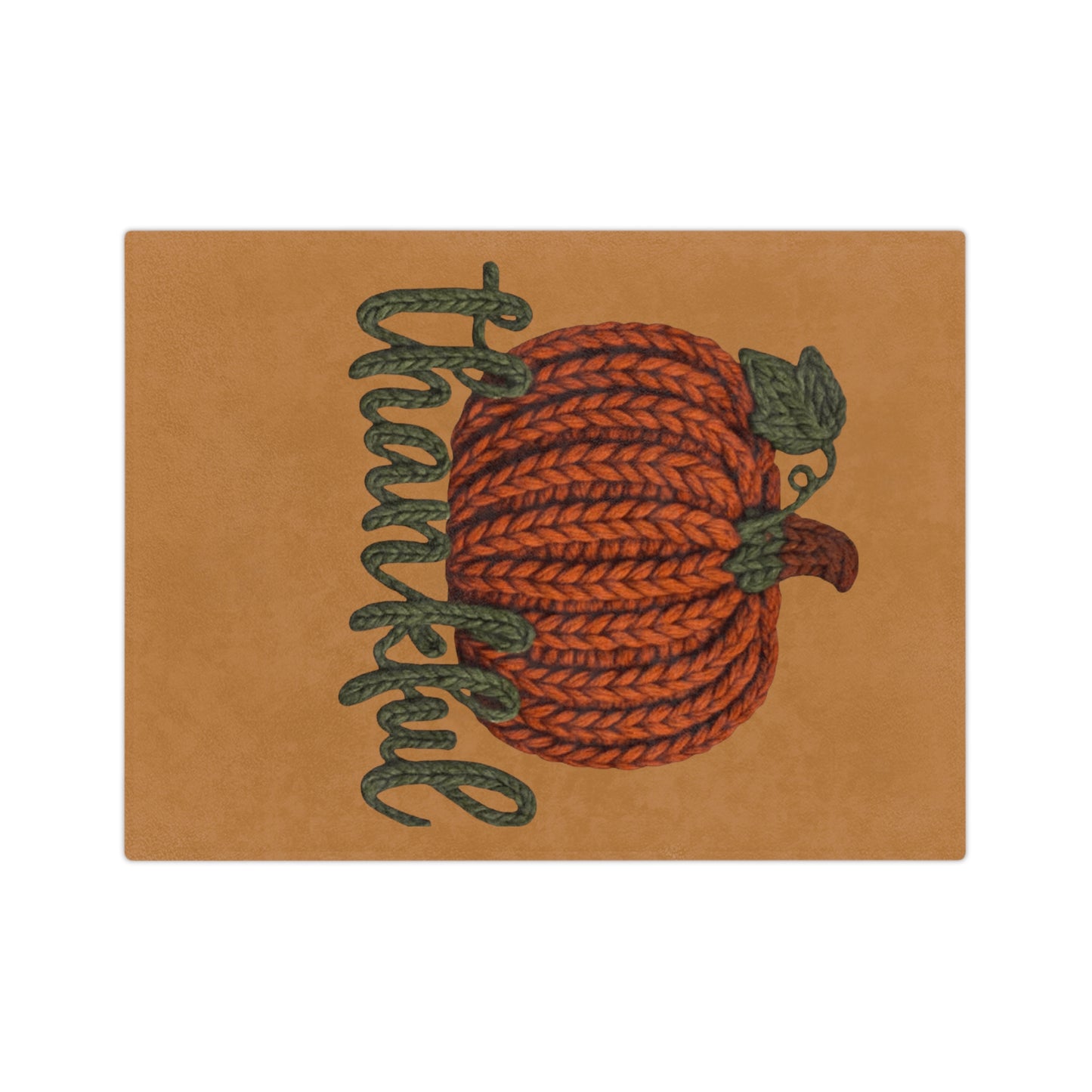 Holiday Christmas Blanket, Thankful Knit Pumpkin Velveteen Blanket