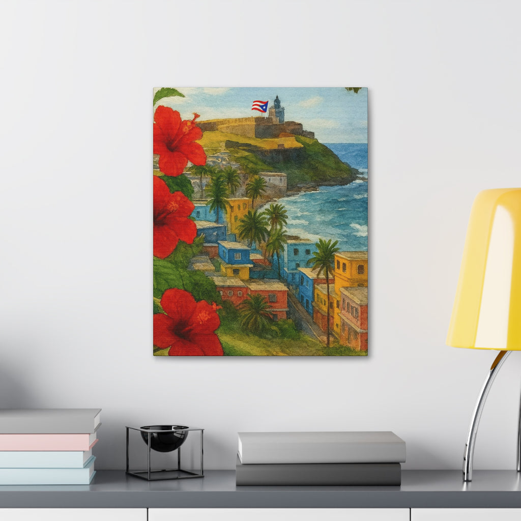 Puerto Rico Coastal Canvas Print — Old San Juan Seaside Wall Art (Stretched 1.5")