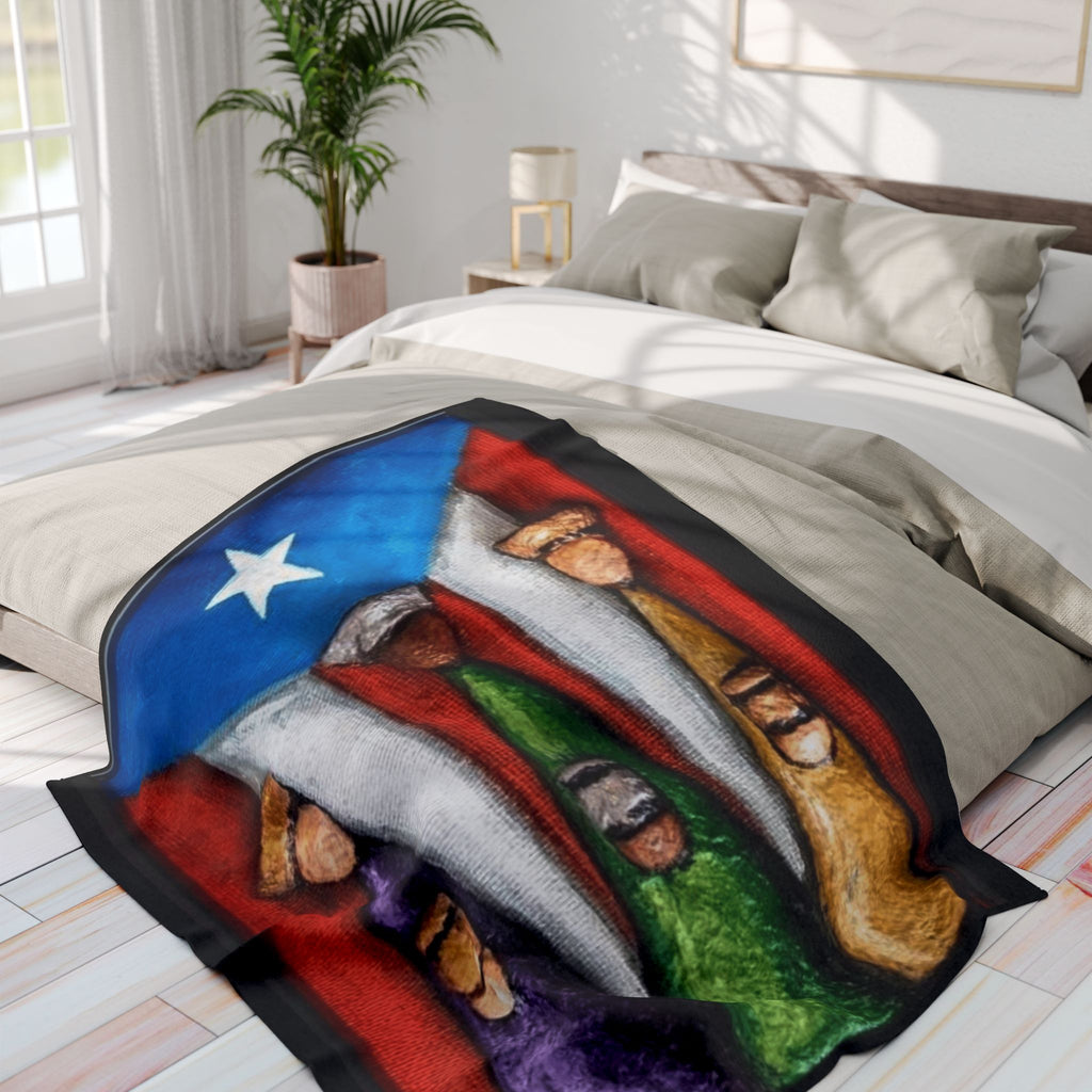 Puerto Rican Flag Nativity Fleece Blanket Three Kings Day Navidad Boricua