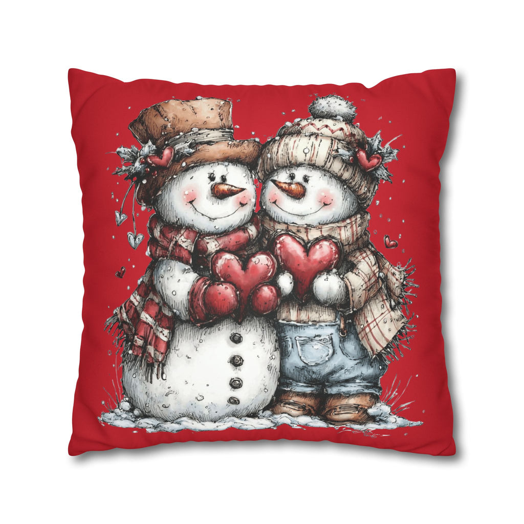 Christmas Snowman Couple Faux Suede Pillowcase CHRISTMAS PILLOW DÉCOR