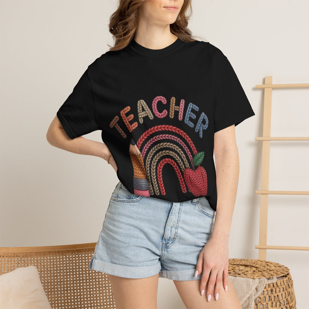 Teacher Rainbow Pencil & Apple T-Shirt — Back-to-School Gift for Educators