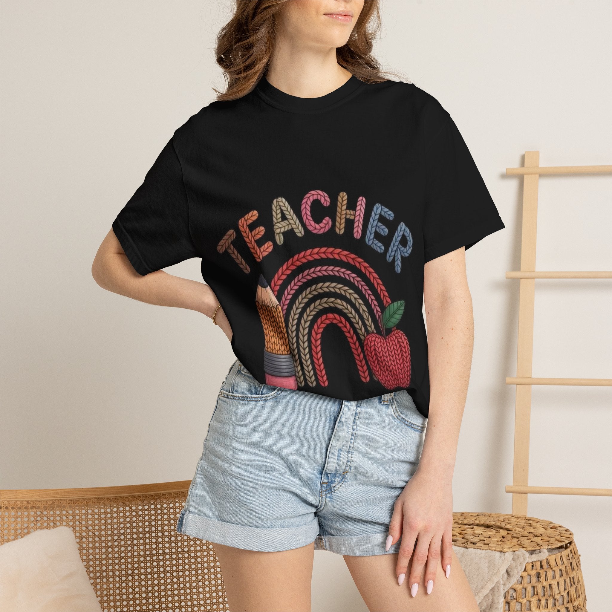Teacher Rainbow Pencil & Apple T-Shirt — Back-to-School Gift for Educators