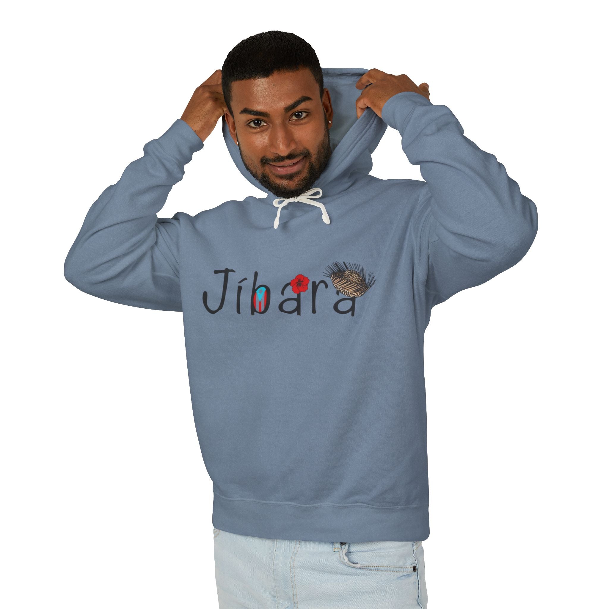 Jíbara Hoodie — Puerto Rican Heart Flag Lightweight Hooded Sweatshirt
