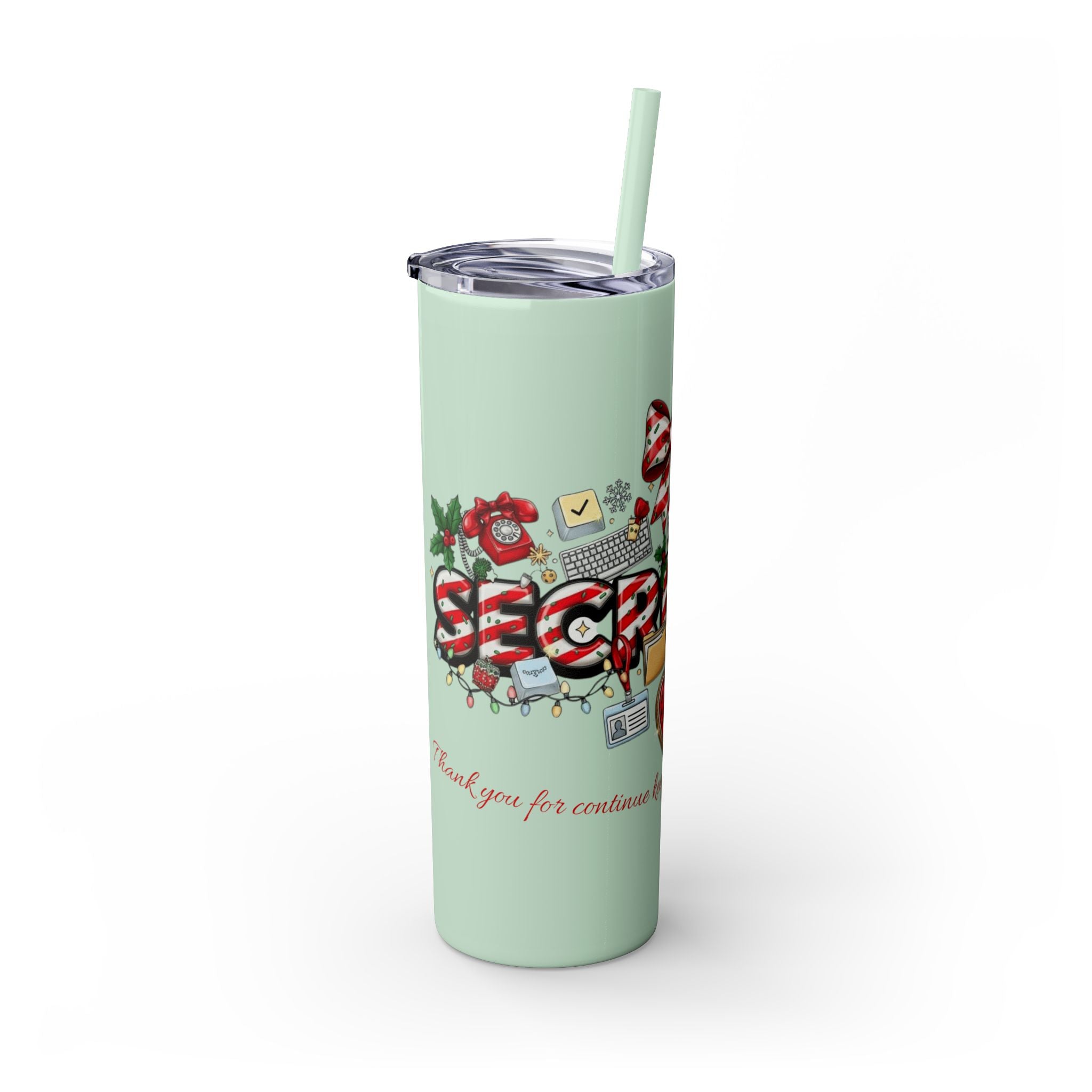 Christmas mug for the office team who keeps everything running smoothly. Candy Cane Christmas Office Secret Santa Design, 20oz with Straw