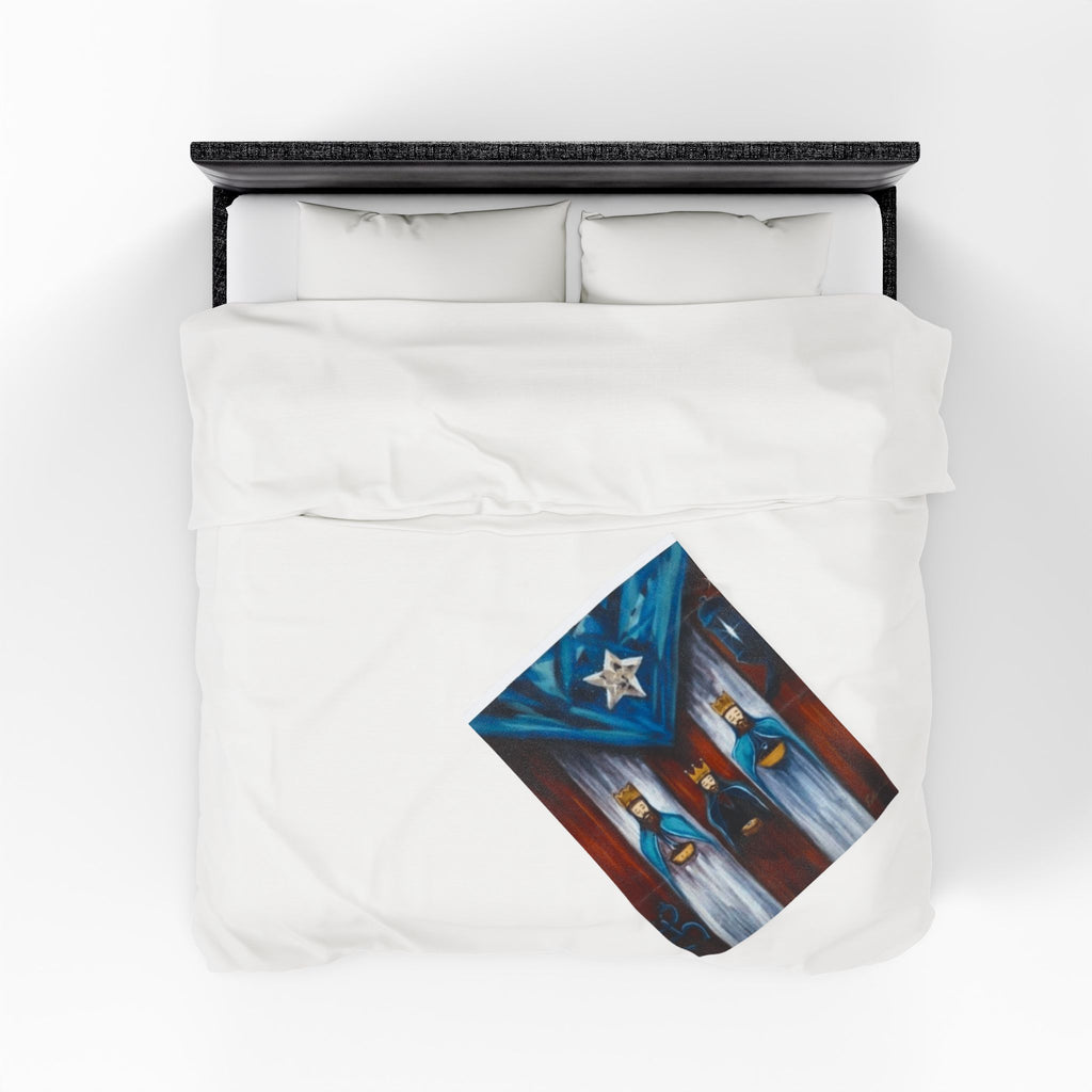 Three Kings Velveteen Plush Blanket — Nativity Magi Christmas Throw Navidad Boricua Christmas Blanket