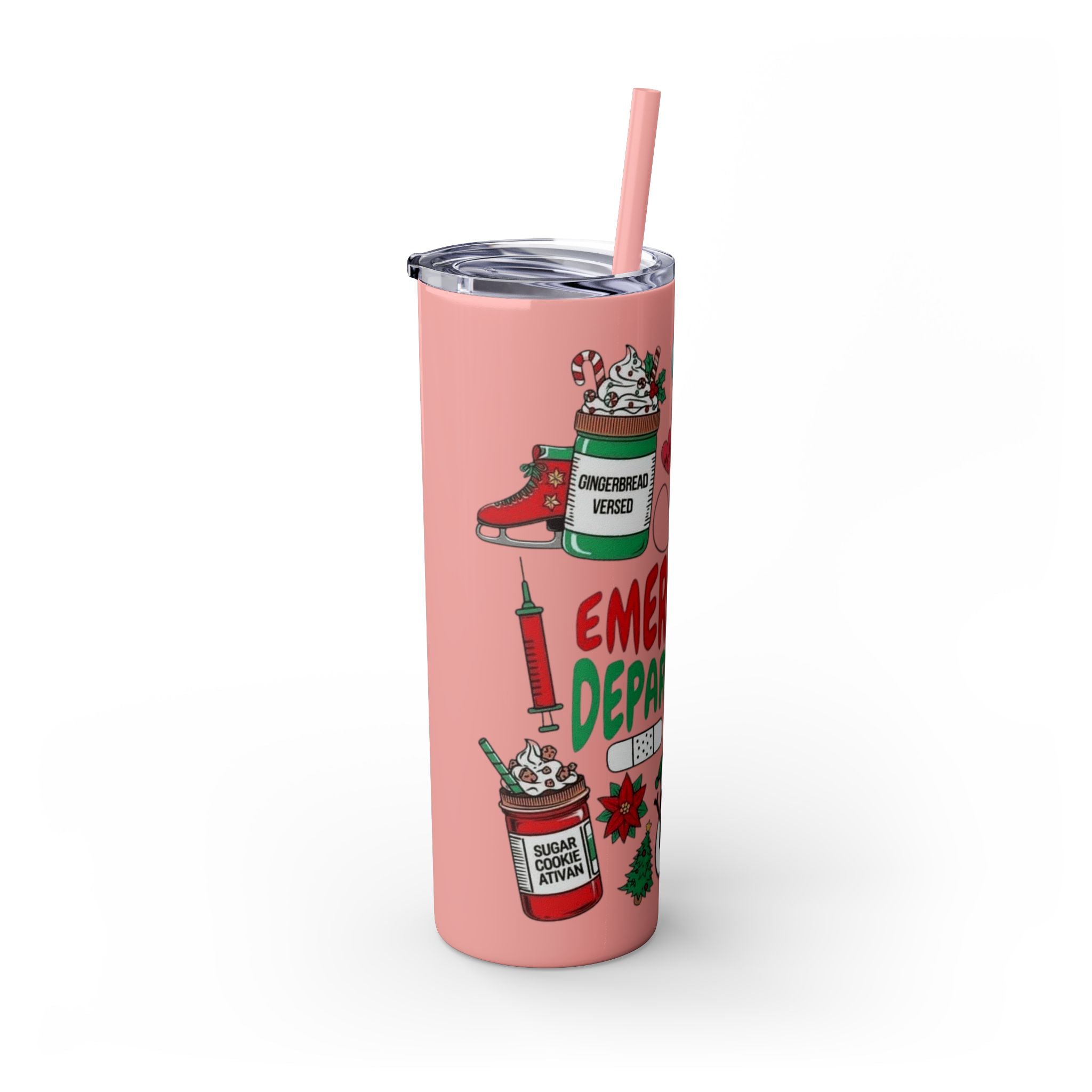Emergency Department Nurse Christmas Skinny Tumbler - 20oz Holiday Medical Travel Cup with Straw Medical Christmas Mug