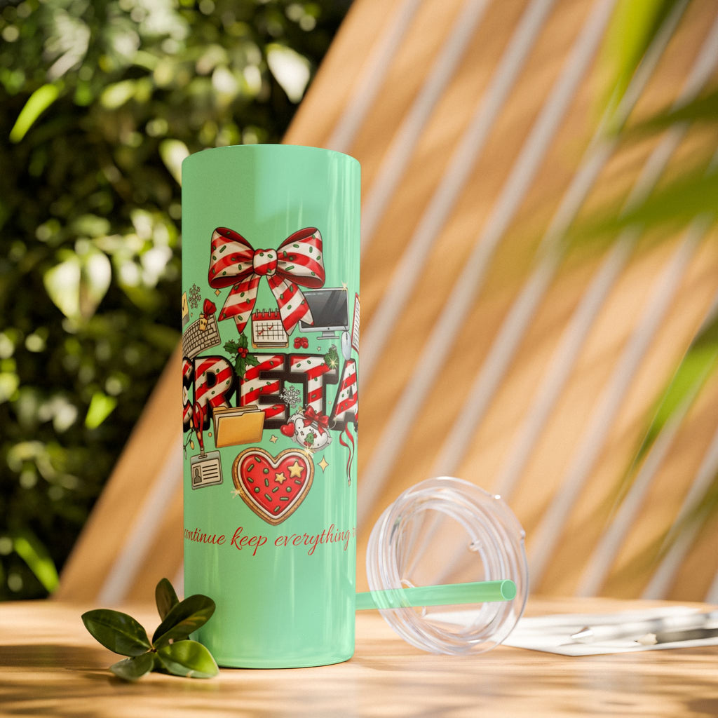 Christmas mug for the office team who keeps everything running smoothly. Candy Cane Christmas Office Secret Santa Design, 20oz with Straw