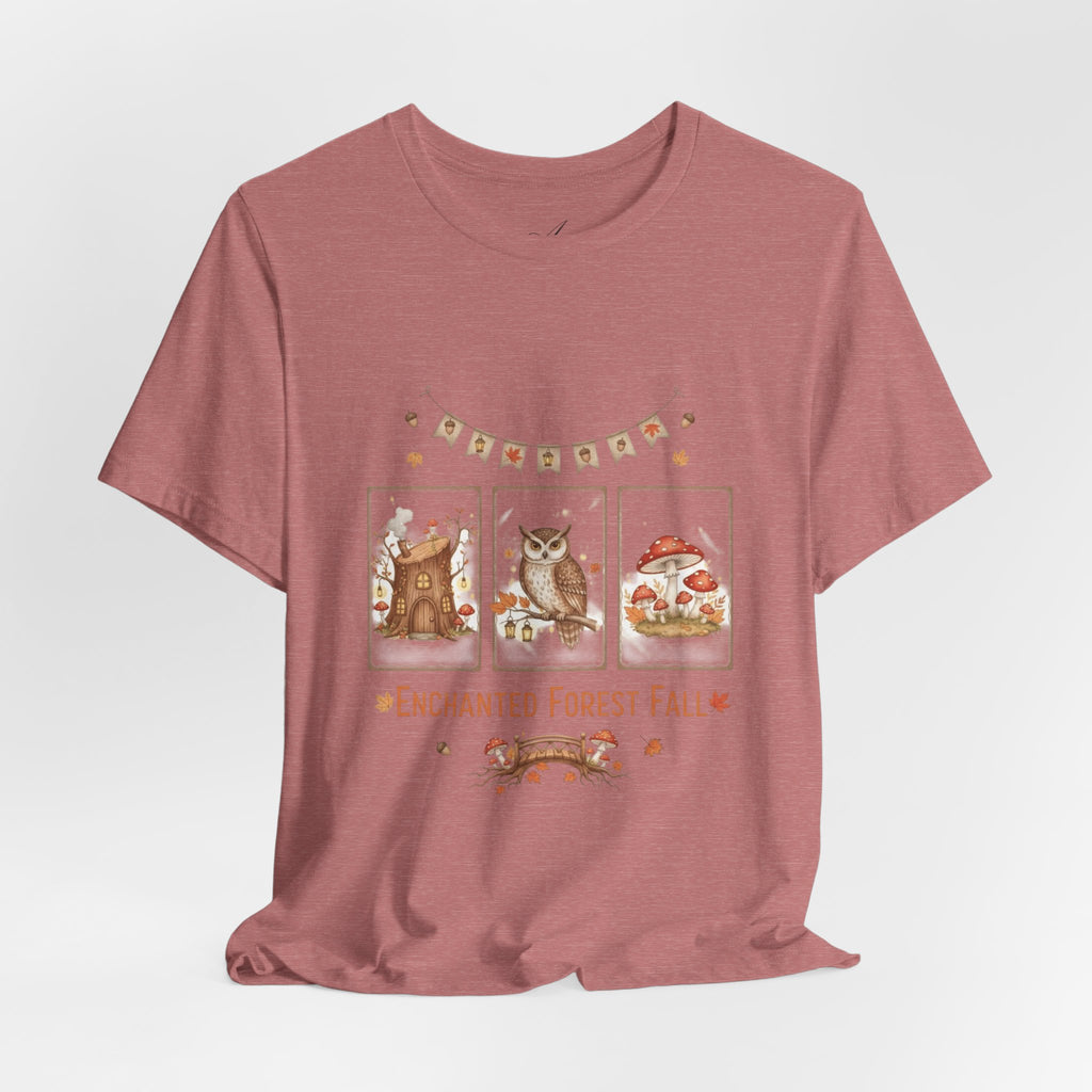 Enchanted Forest Fall Tee, Cute Owl Shirt, Autumn Graphic Tee, Nature Lover Gift, Cozy Fall Apparel, Wildlife T-Shirt, Unisex Fall Top