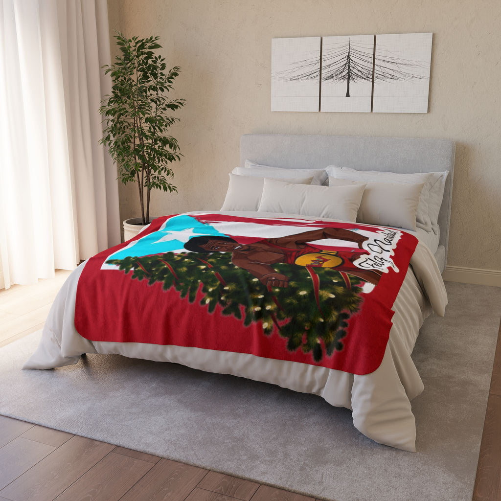 Carlitos Colon Feliz Navidad Puerto Rican Boxing Holiday Sherpa Blanket