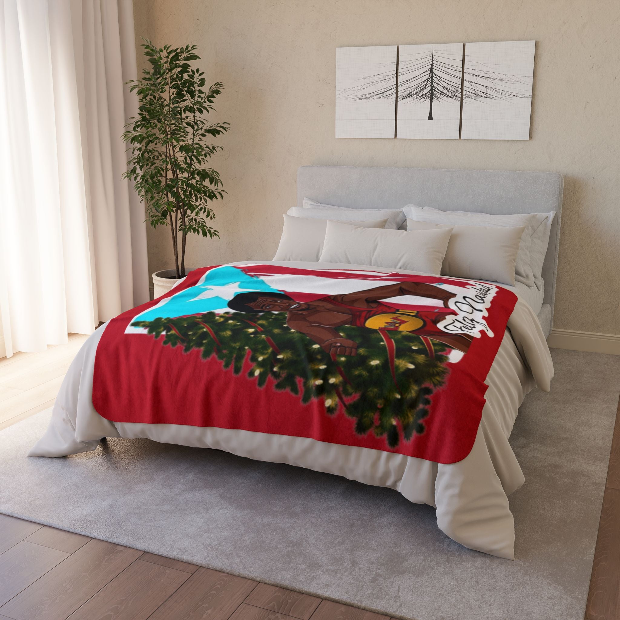 Carlitos Colon Feliz Navidad Puerto Rican Boxing Holiday Sherpa Blanket