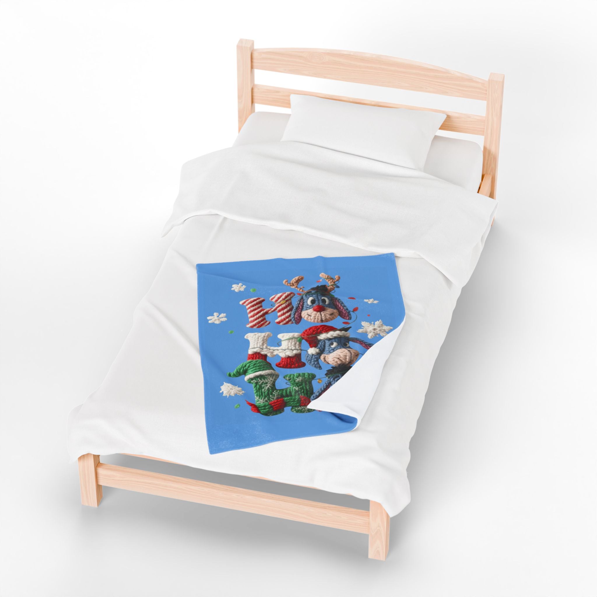 Holiday Eeyore Velveteen Plush Blanket — Cute Christmas Knit-Style Design