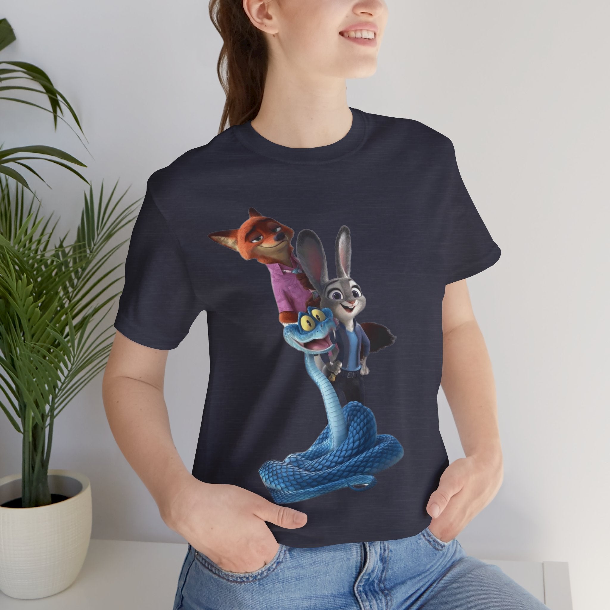 Animated Character Tee — Cute Fox & Bunny Stack Graphic T-Shirt  cartoon-style Christmas artwork