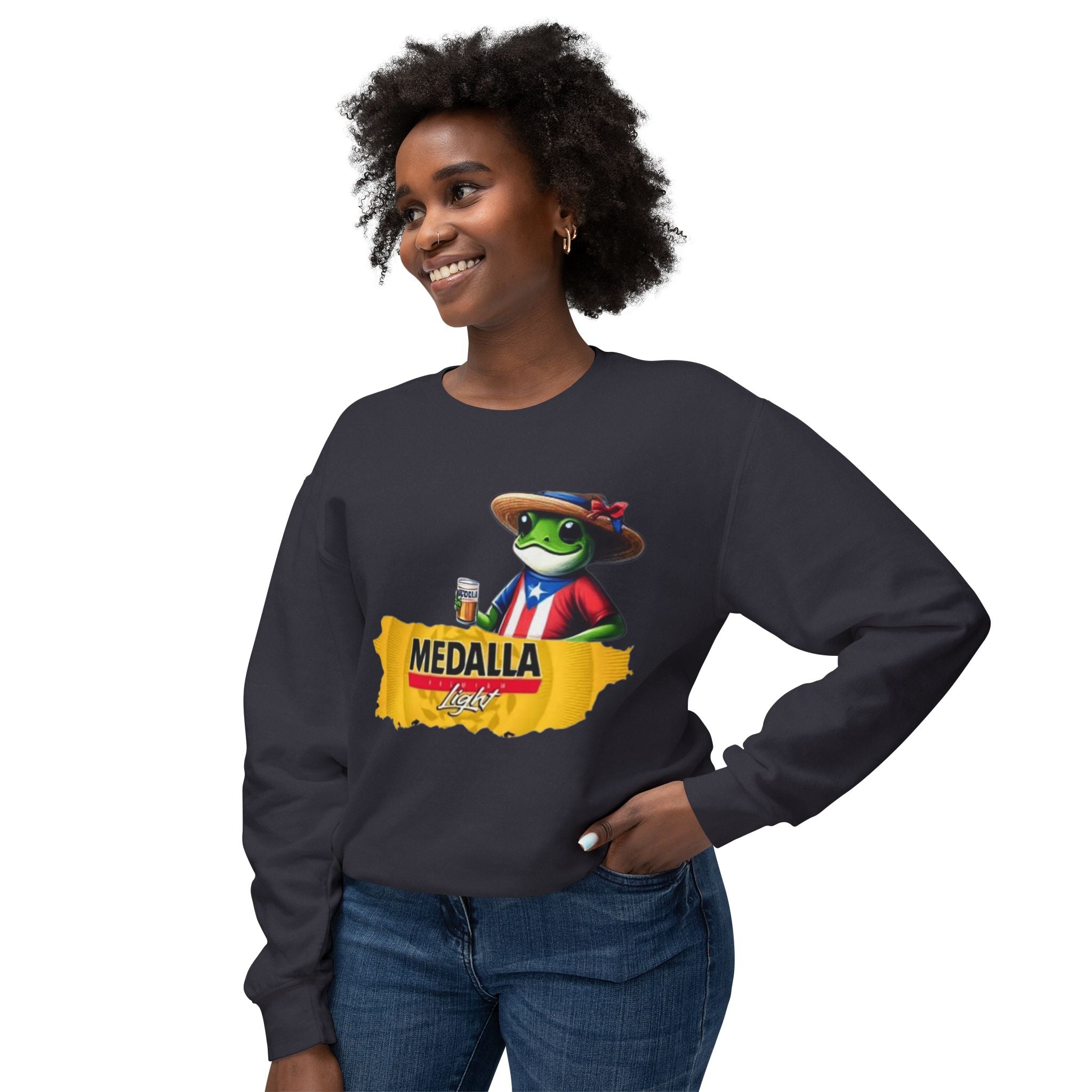 Medalla Light Puerto Rico Sweatshirt Coqui Boricua flag  Beer Pack Graphic Puerto Rico Navidades