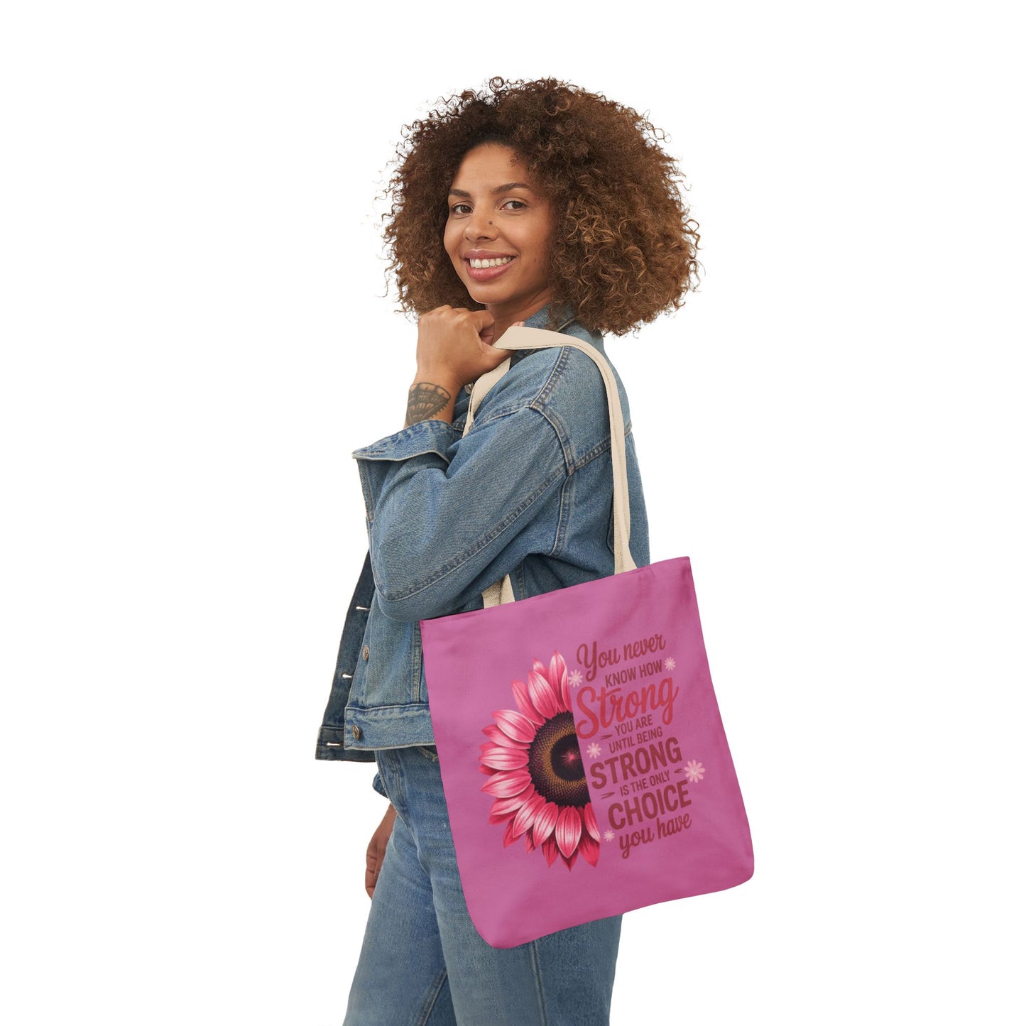 Cancer Survivor Hope Collection Inspirational Canvas Tote Bag with Floral Design
