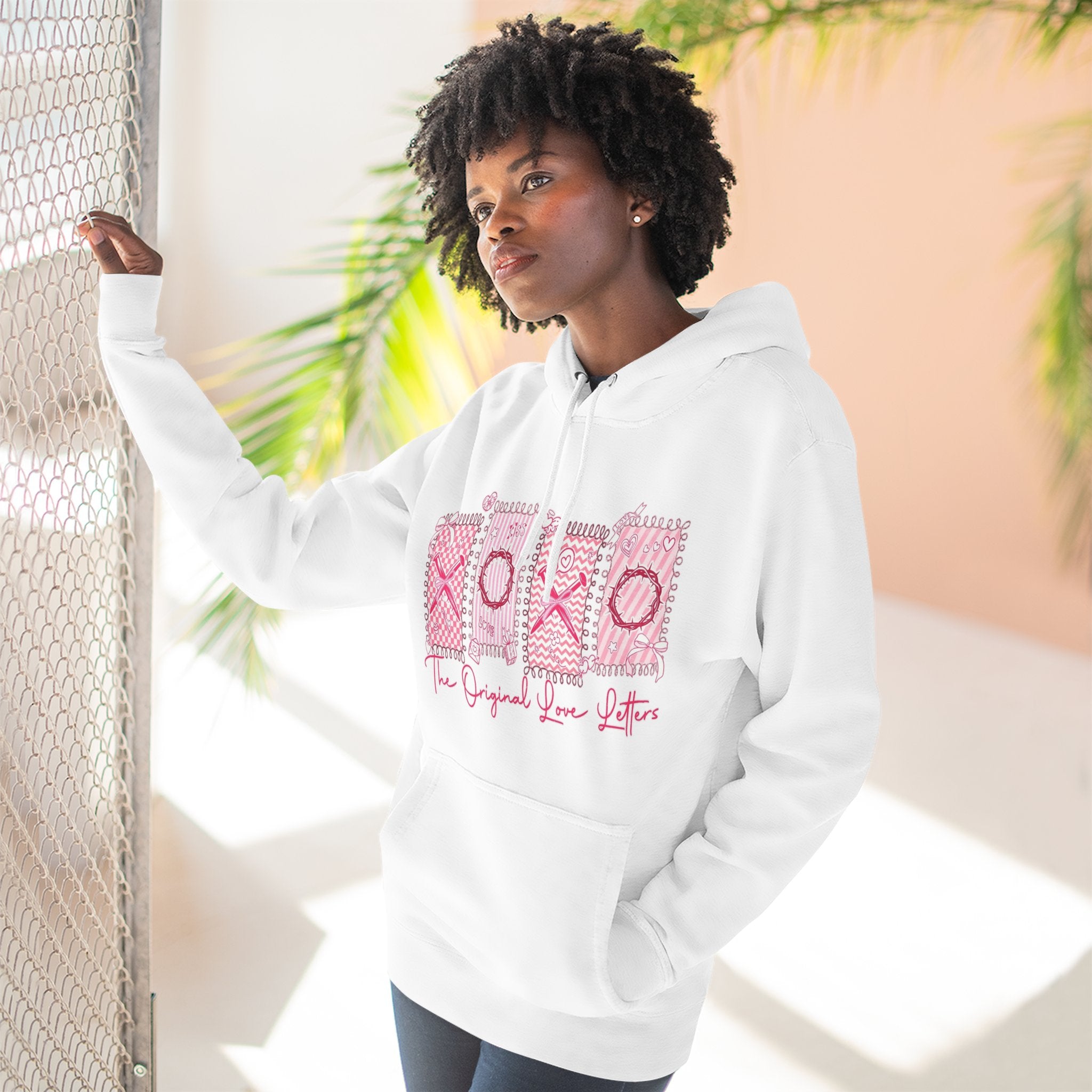 Hoodie  Pink XOXO Three Panel Love Letters Fleece Hoodie