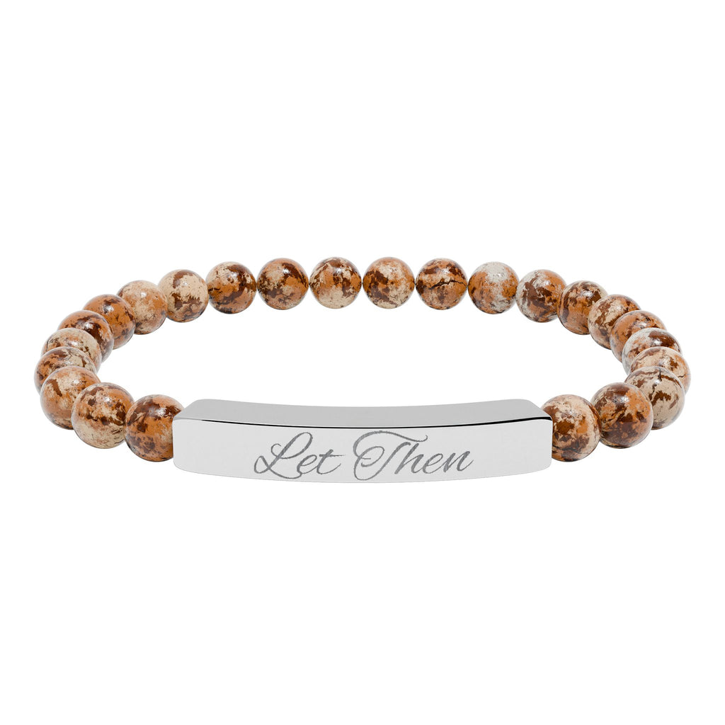 Engravable Natural Stone Bar Bracelet — Stretch Beaded Personalized Jewelry