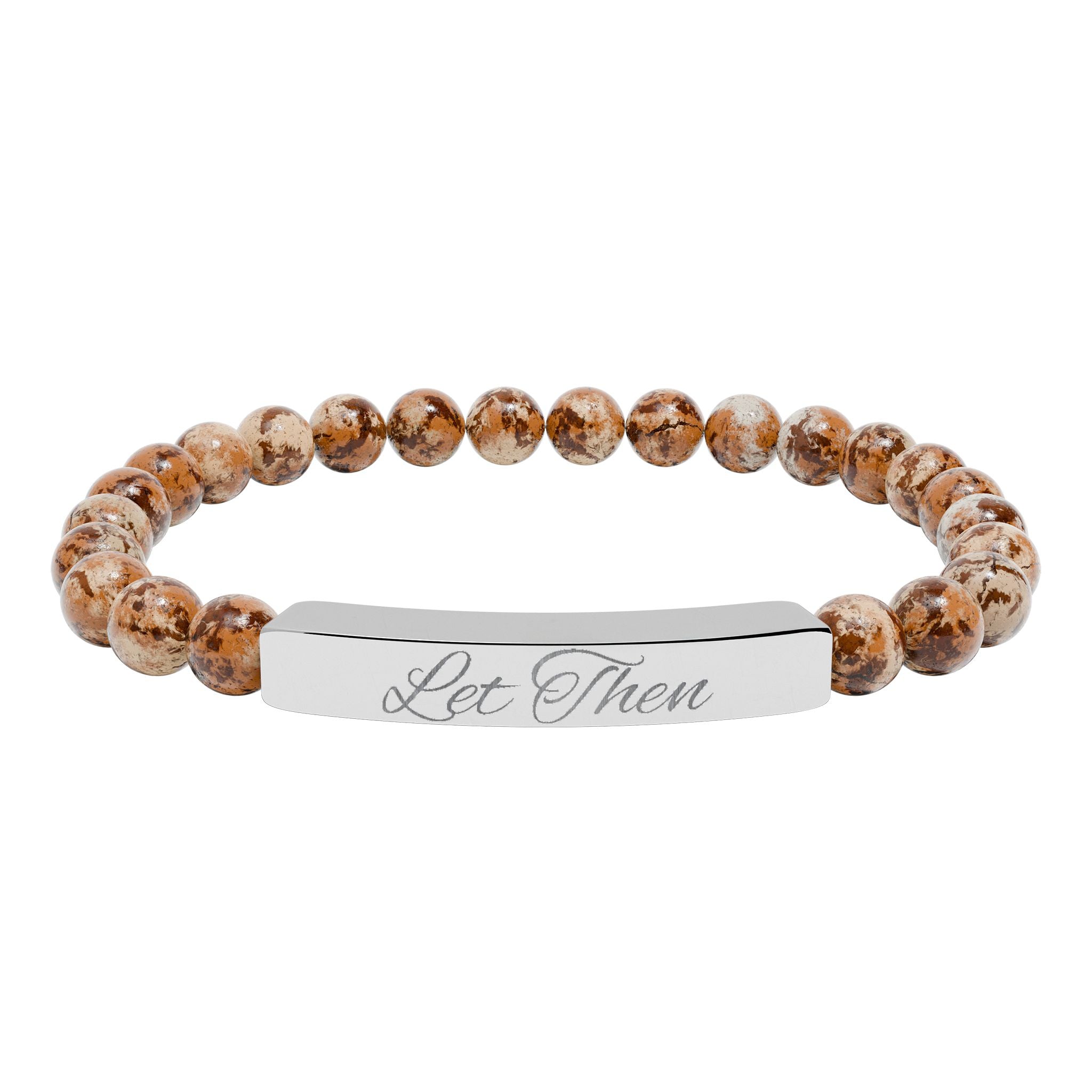 Engravable Natural Stone Bar Bracelet — Stretch Beaded Personalized Jewelry